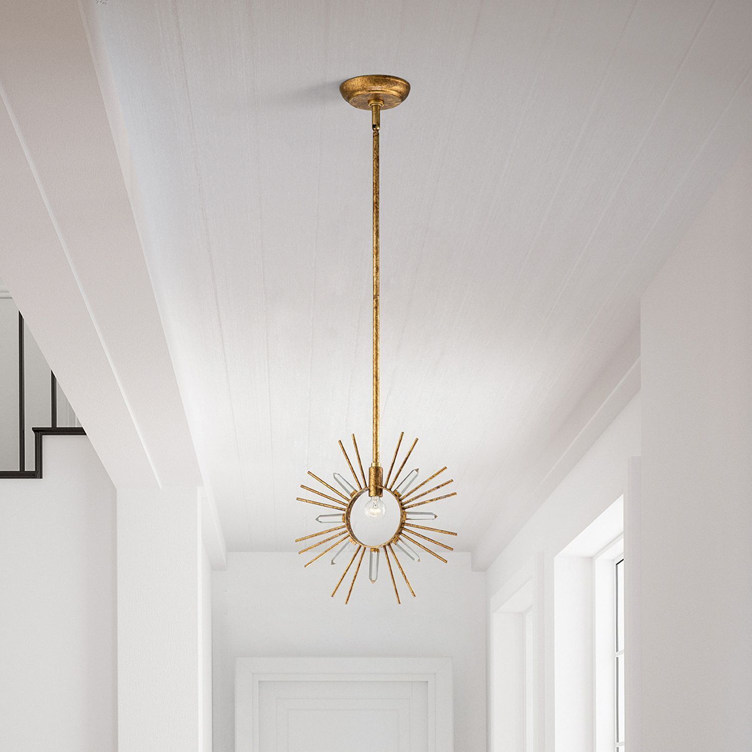 Lampe à suspendre Or L : 30,5 cm H : max. 127 cm Métal Cristal