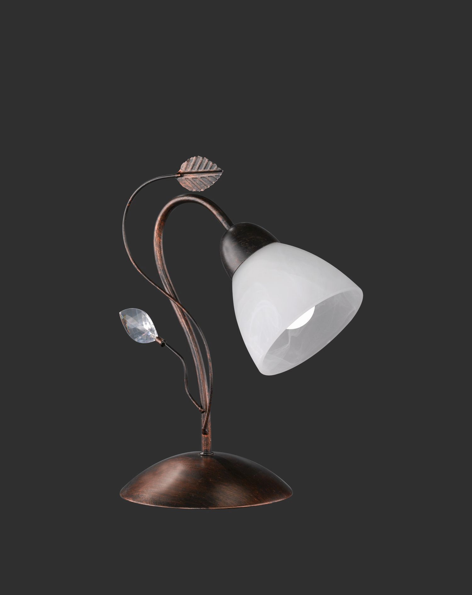 Lampe de table florale métal verre E14 32 cm rouille antique