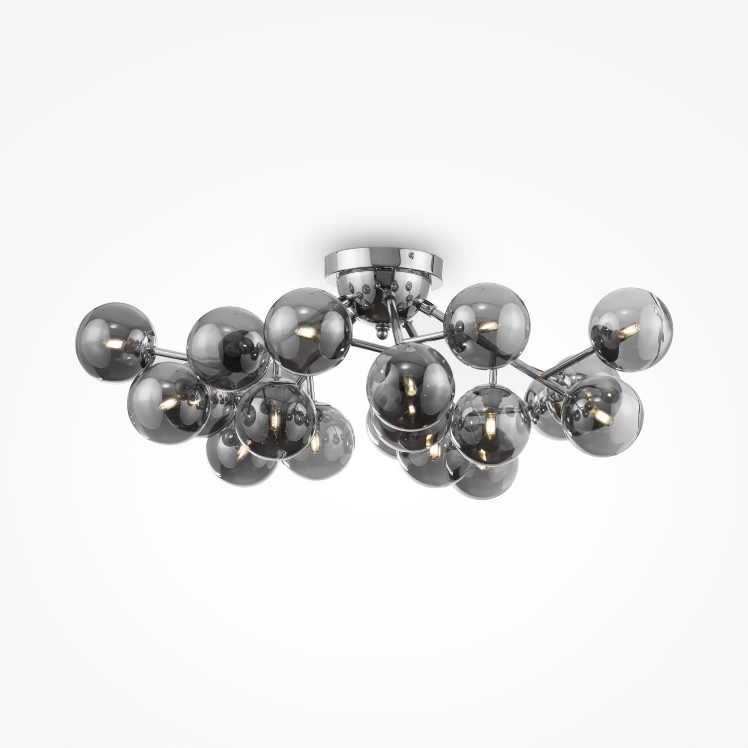 Lampe de plafond métal verre G9 75 cm large chrome gris fumé