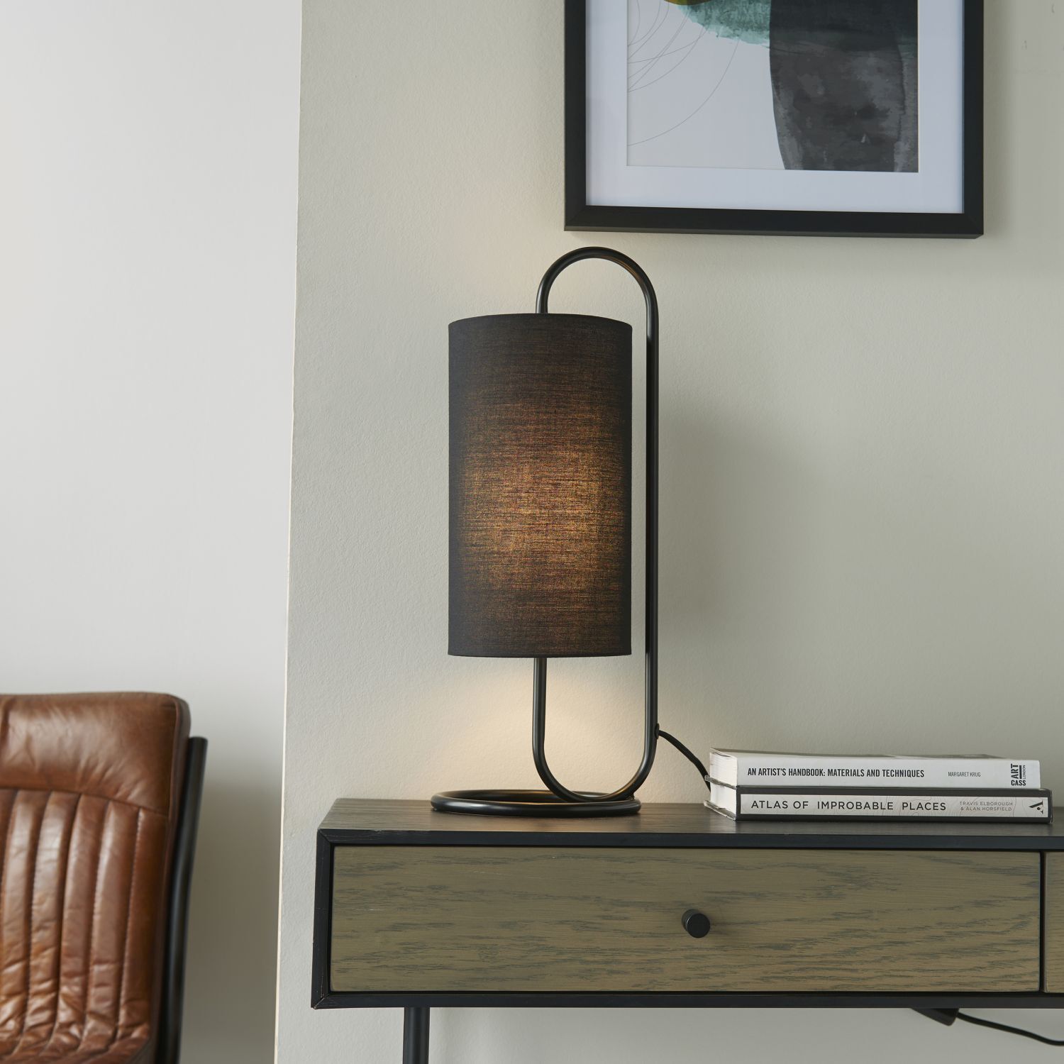 Lampe de table noire 50 cm de haut Tissu Métal Moderne E27