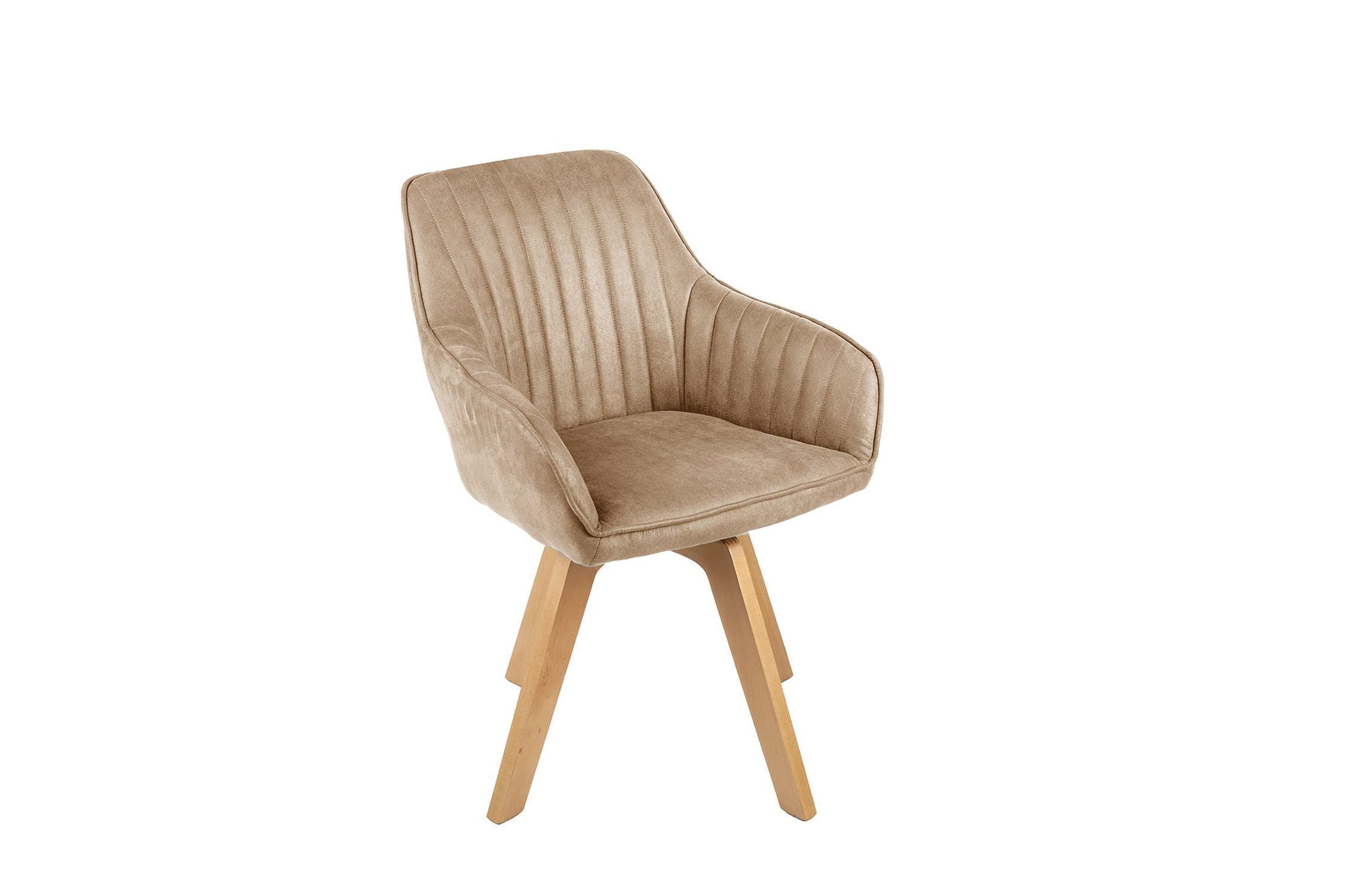 Chaise pivotante velours bois sans roulettes crème beige naturel Moebel, Stuhl, Holz, Sperrholz