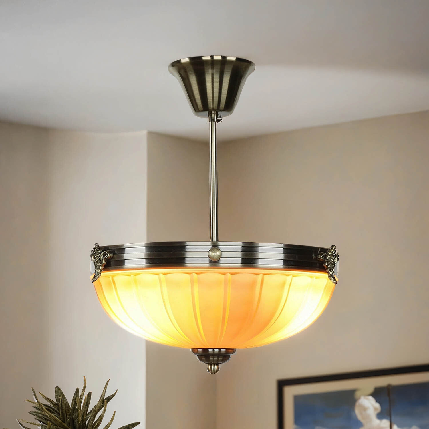 Plafonnier métal verre 3x E14 Ø 30 cm rond Leuchte, Lampe, Deckenleuchte, Kronleuchter