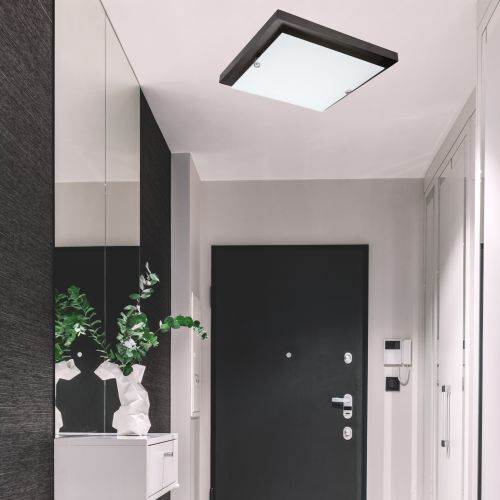 Plafonnier LED brun bois carré salon