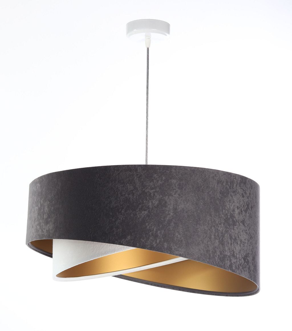 Suspension tissu gris foncé or E27 rond Ø 50 cm Lampe