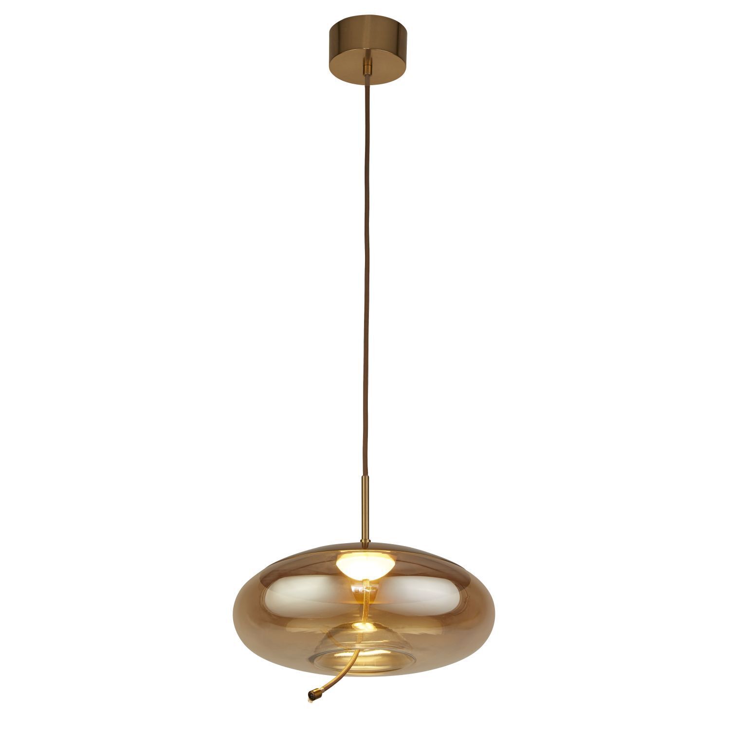Suspension LED verre métal Ø 31 cm en laiton ambre