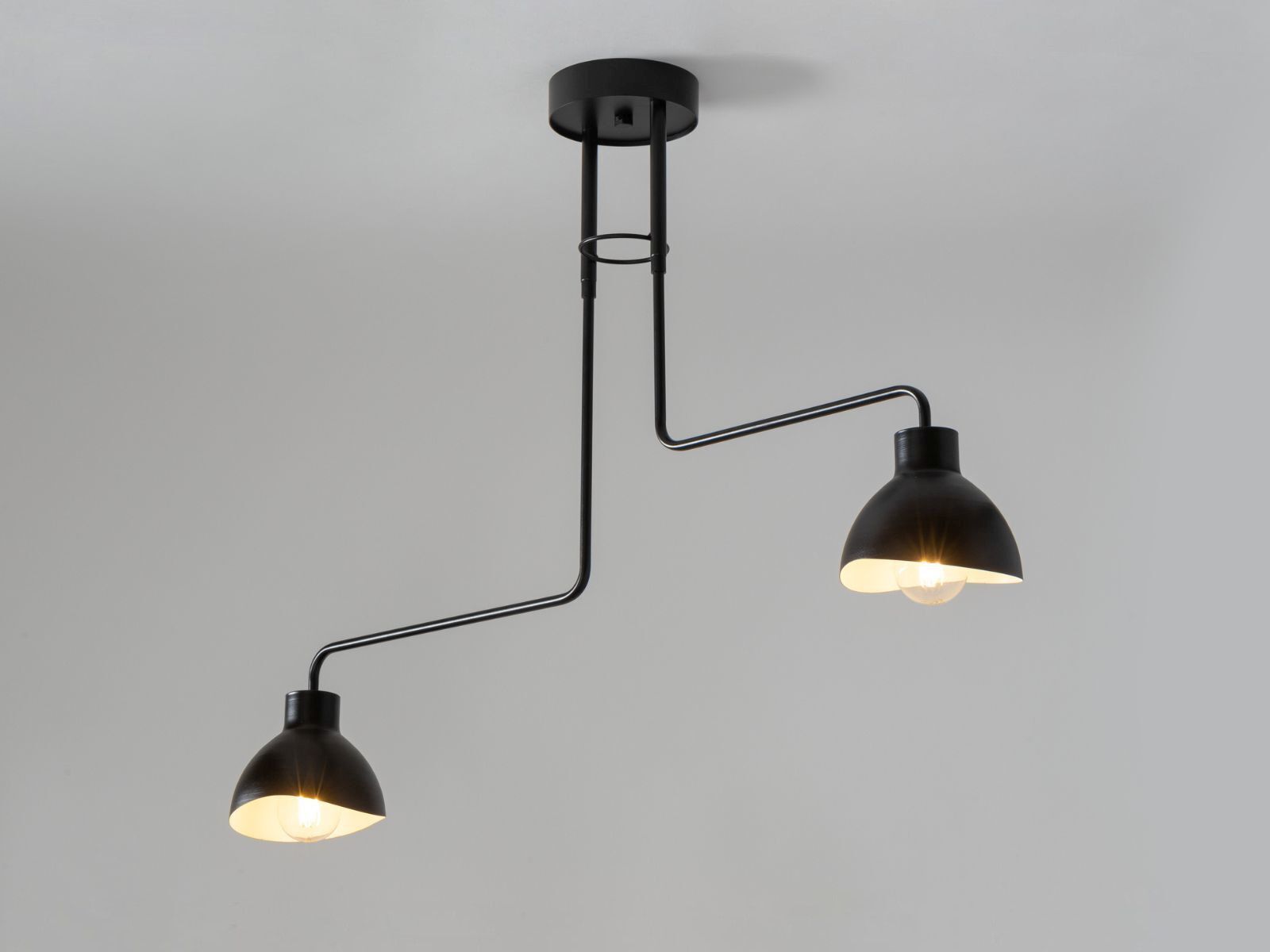 Plafonnier à 2 flammes blanc noir E27 L:93 cm allongé