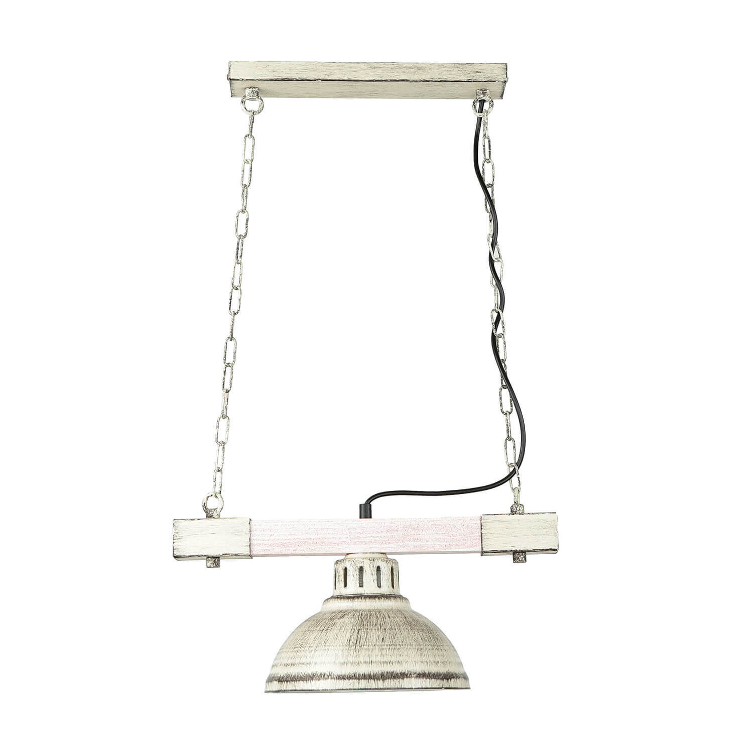 Lampe à suspendre Shabby Blanc Métal Bois décoratif E27 HAKON