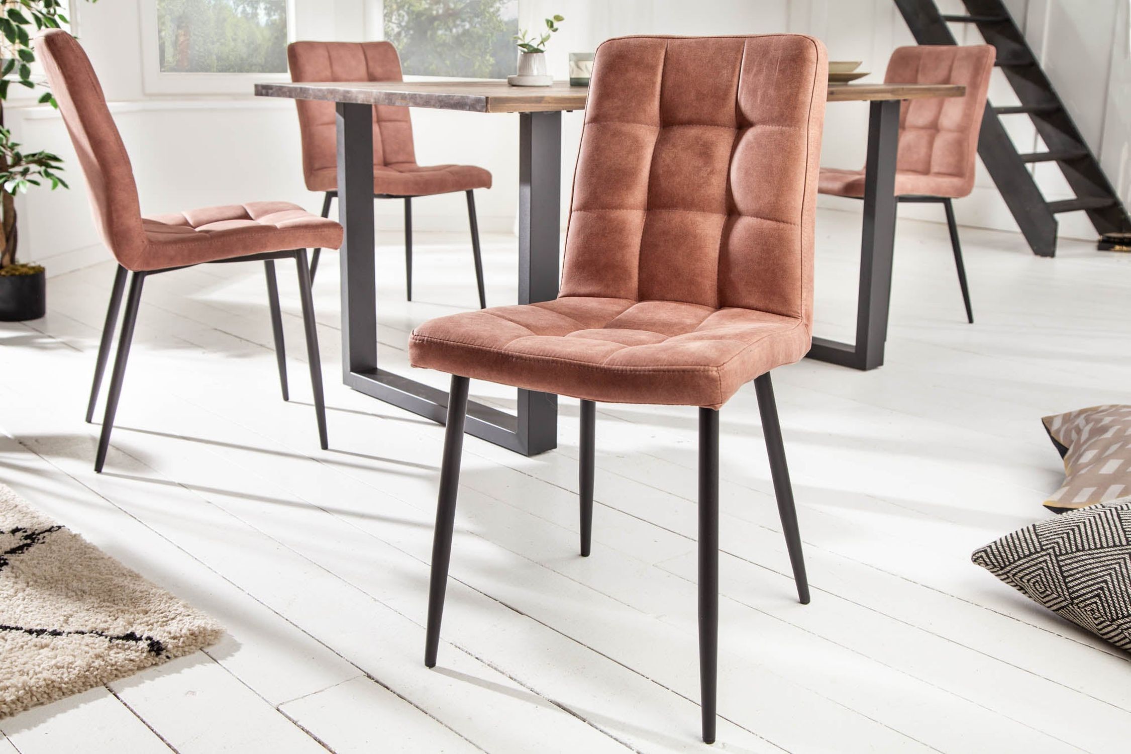 Chaise de salle à manger Tissu Métal Marron Noir sans accoudoirs Moebel, Drinnen, Innenarchitektur, Stuhl, Fußboden