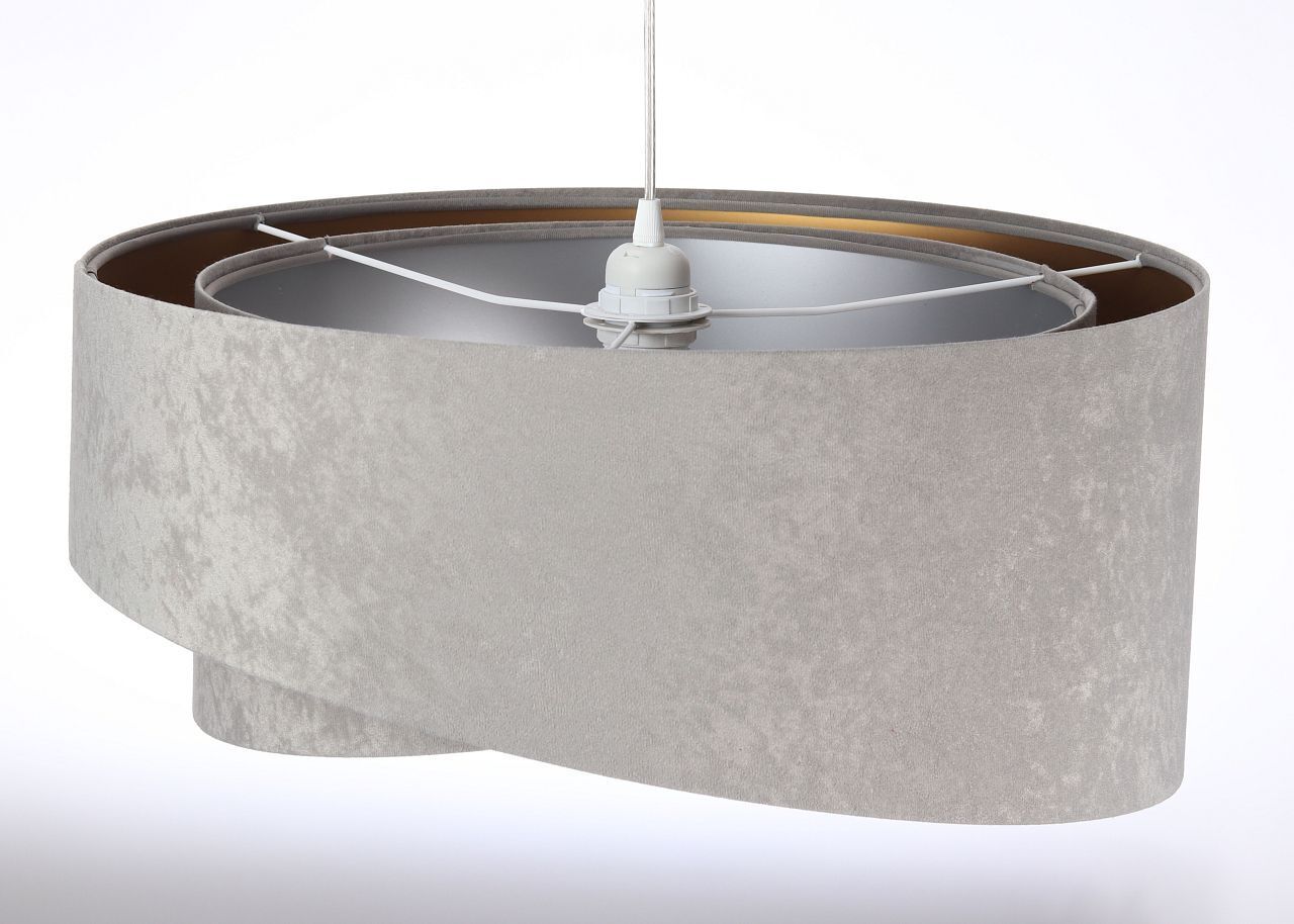 Lampe à suspendre ronde E27 D : 50 cm Gris Or Argent Abat-jour en tissu