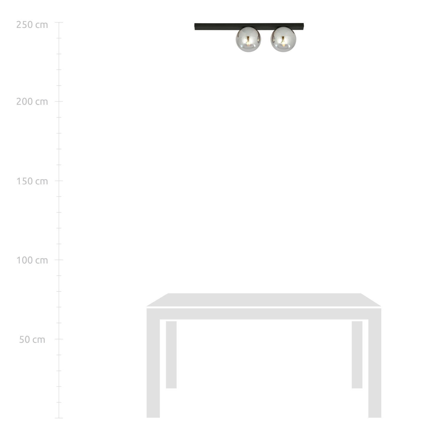 Plafonnier verre fumé métal L : 60 cm E14 2 flammes