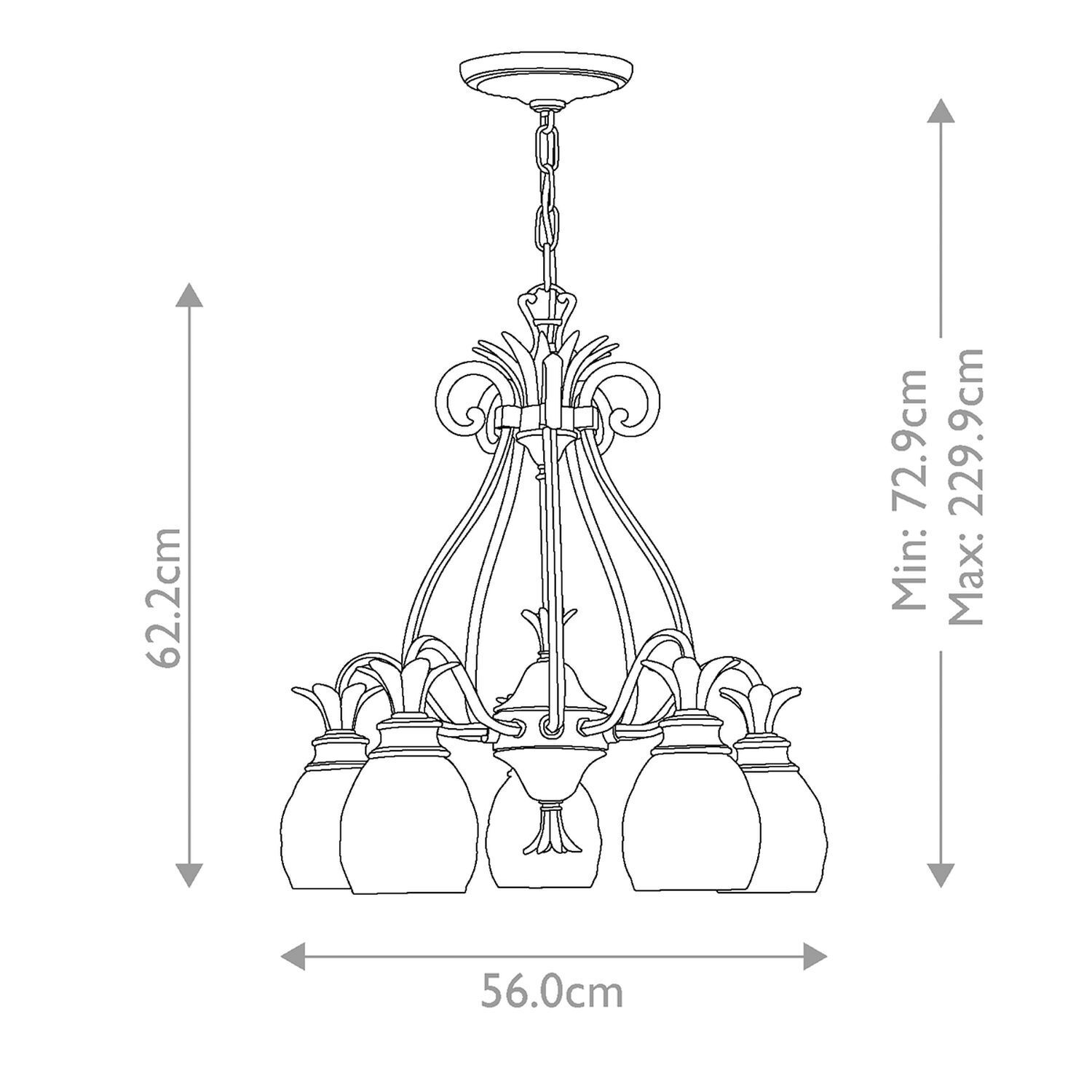 Lampe à suspendre laiton verre L : 56 cm décoratif 5x E27 ajustable
