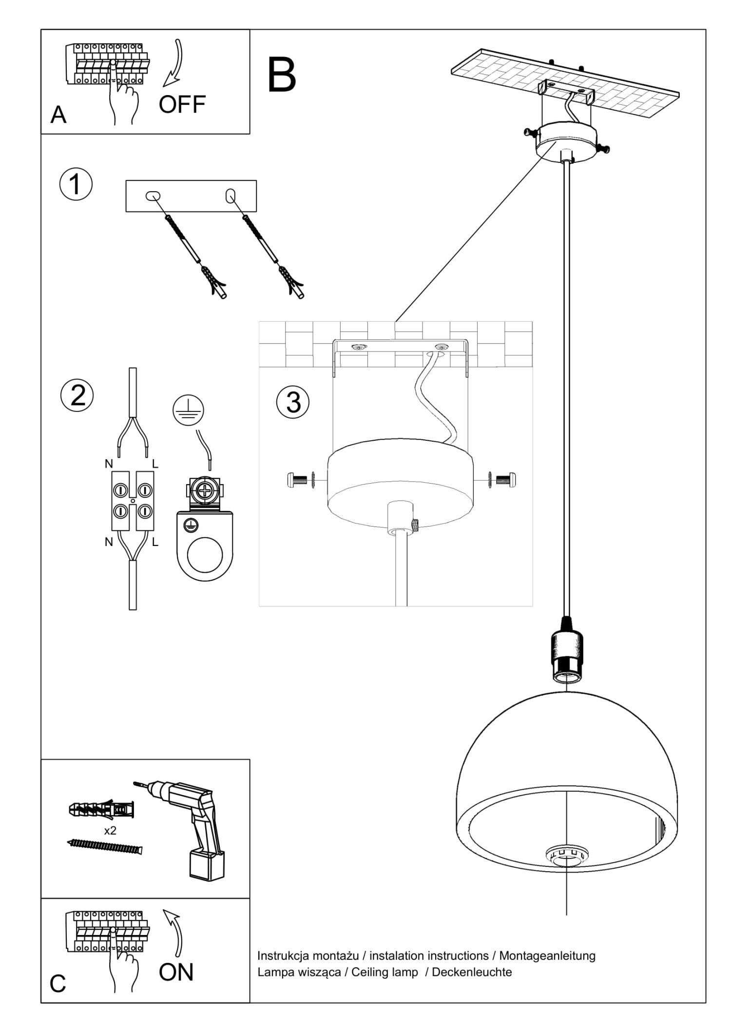 Lampe à suspendre Béton Ø 30 cm Gris E27 Cuisine