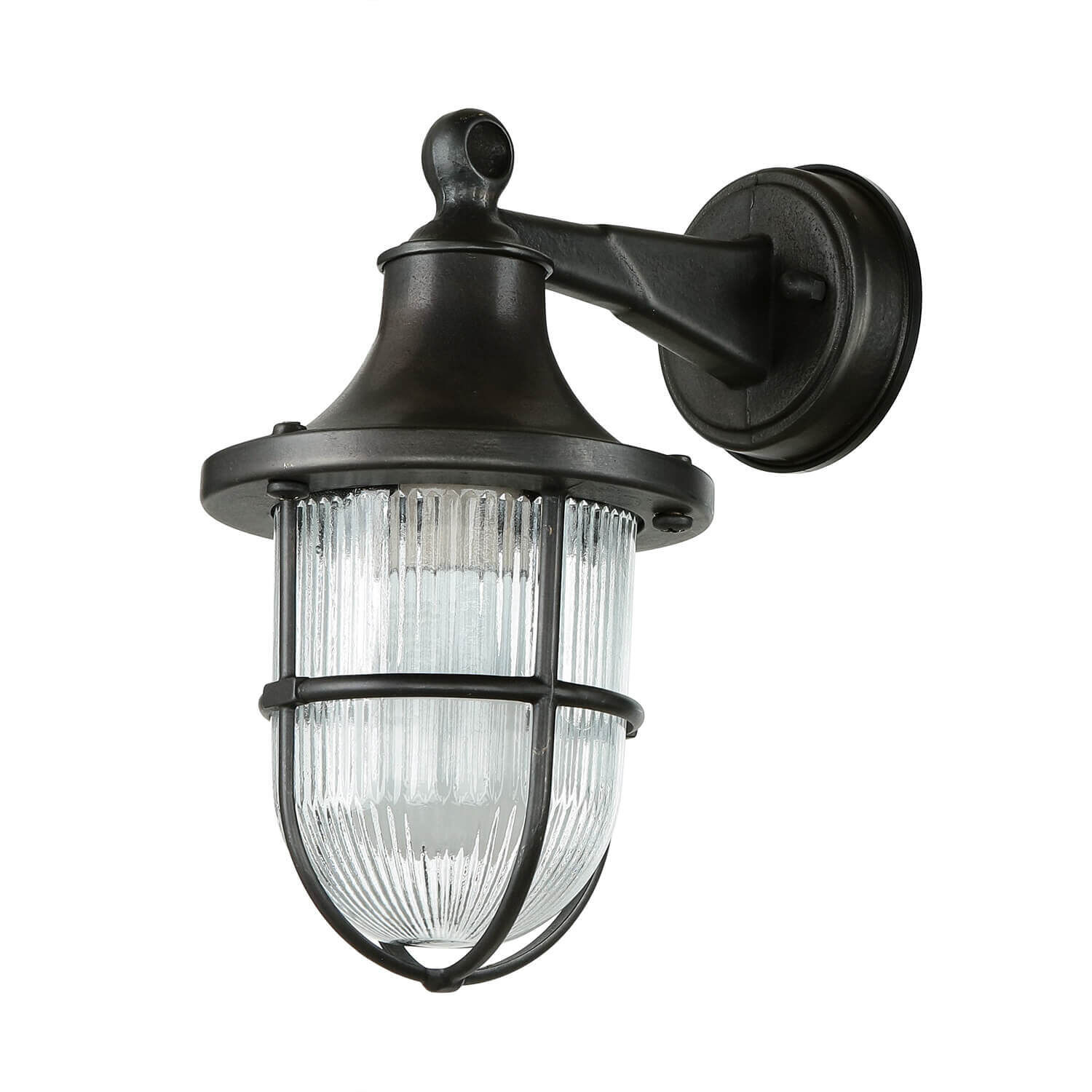 Lampe d'extérieur IP64 E27 noir antique verre cannelé laiton