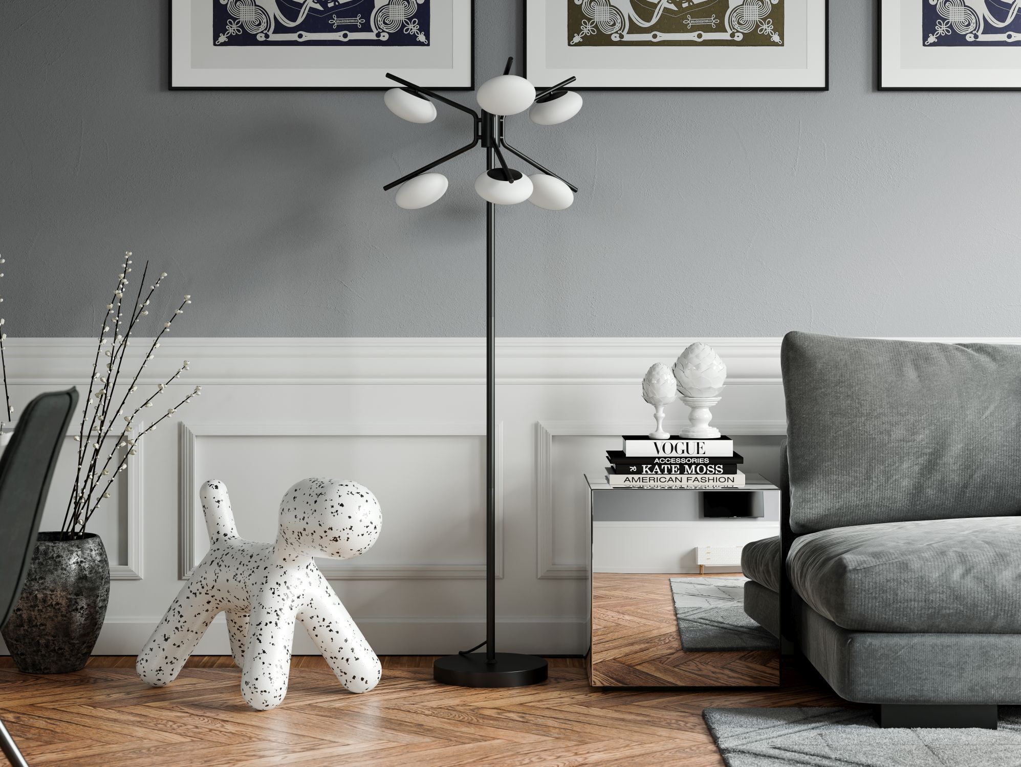 Stehleuchte, Schwarz, Moderne Einrichtung, Wohnzimmer, Dekoration