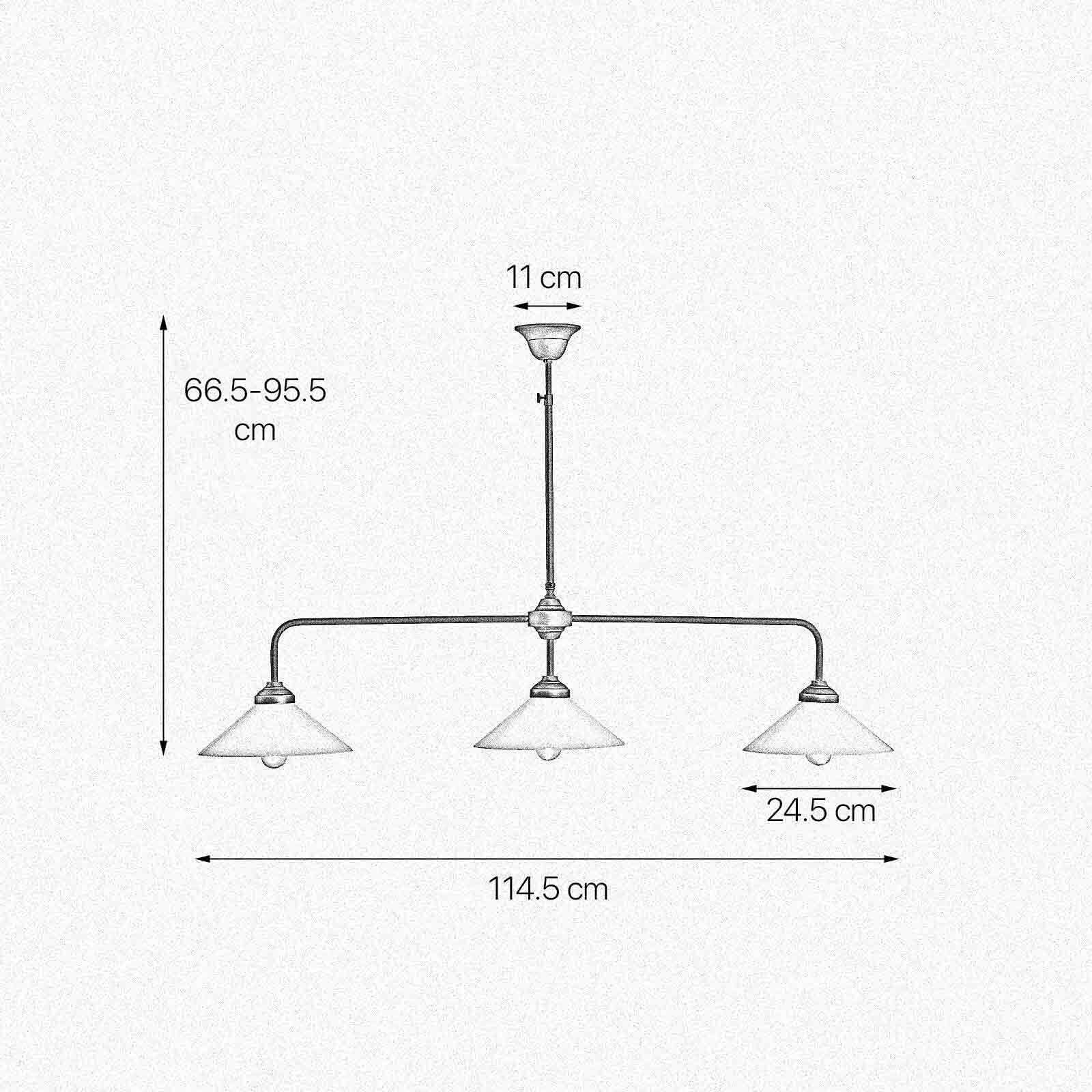 Plafonnier 3 flammes L : 114,5 cm Verre Laiton E27