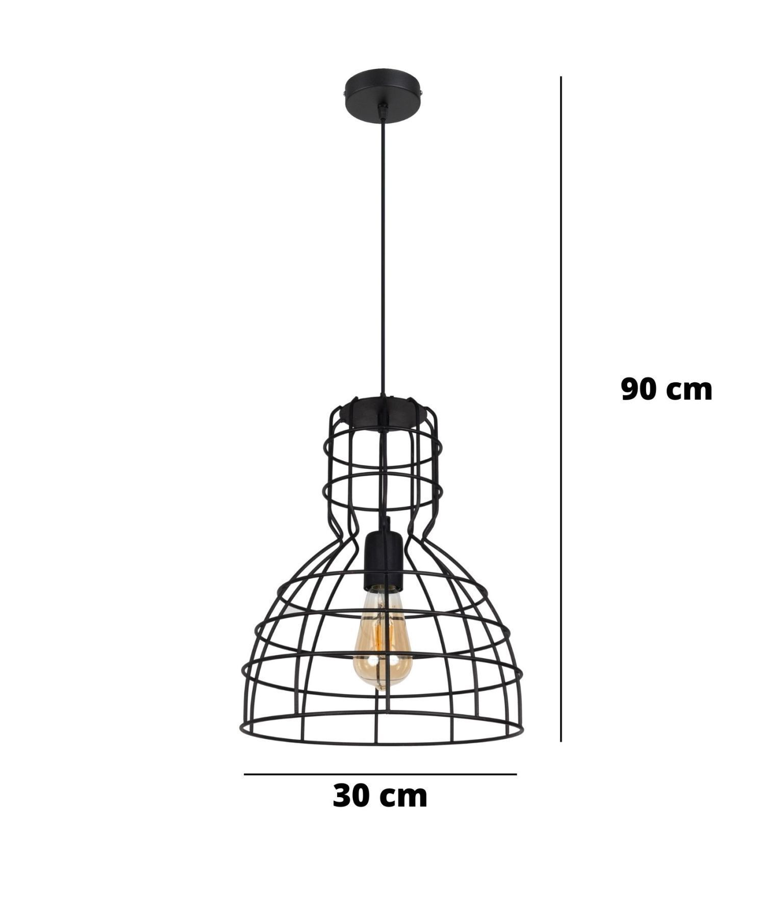 Pendelleuchte, Metallgitter, schwarz, Glühbirne sichtbar, 30 cm Kuppel