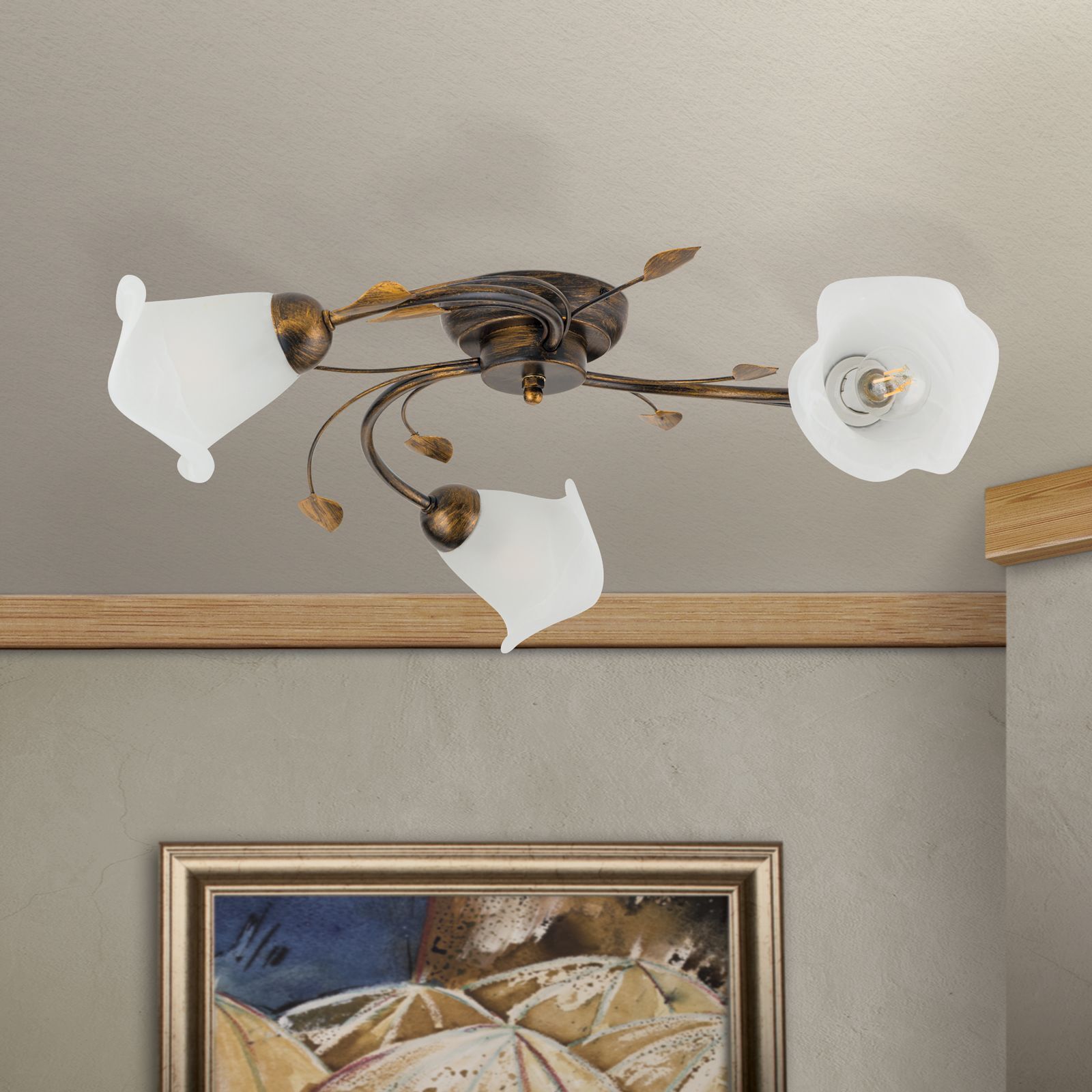 Deckenlampe Metall Glas B: 60 cm Shabby Antik Weiß E14 deckenleuchte, kronleuchter, brass, weiß-gläser, zimmerdeko