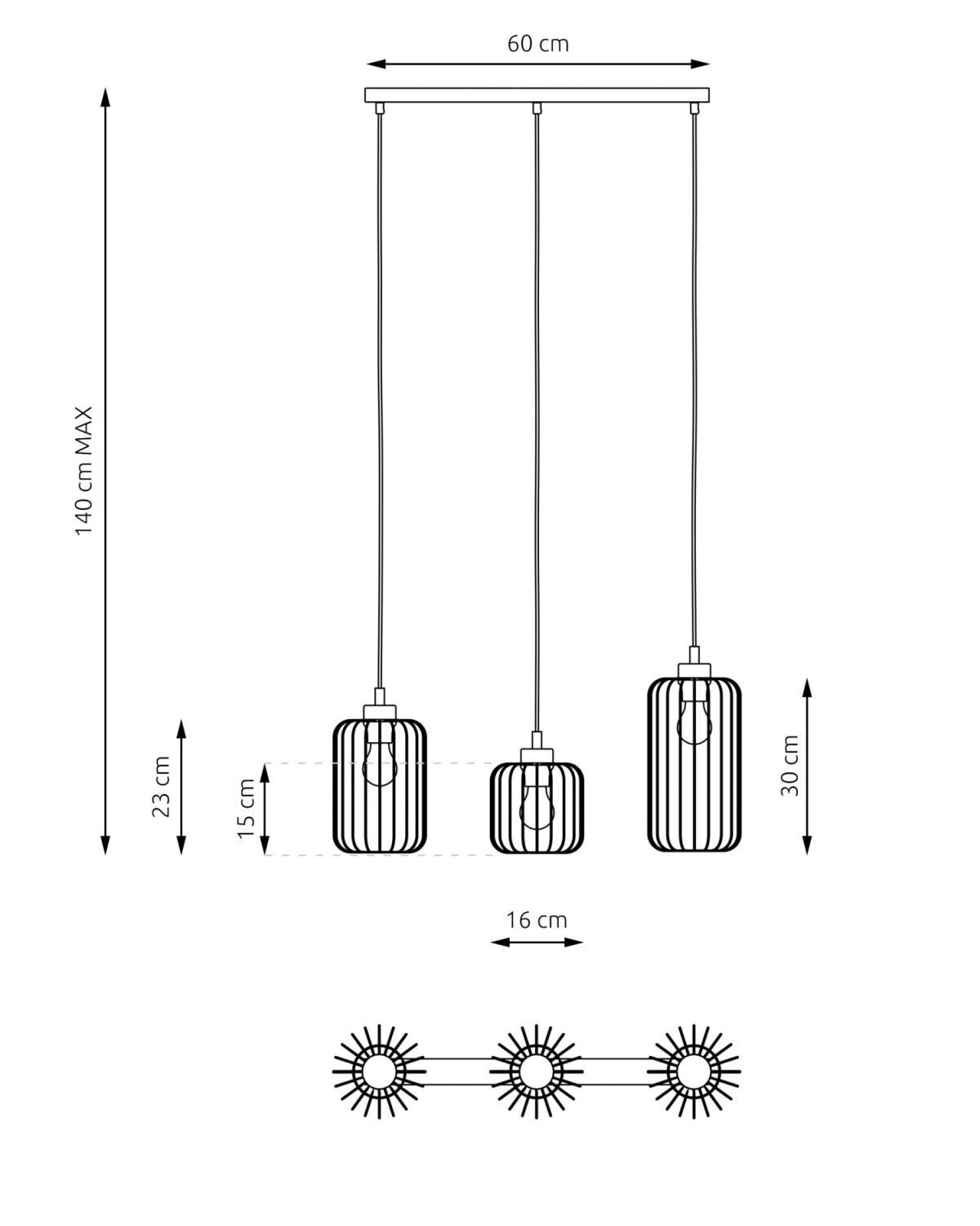 Elégante lampe à suspendre Noir Or Métal E27 L:40 cm
