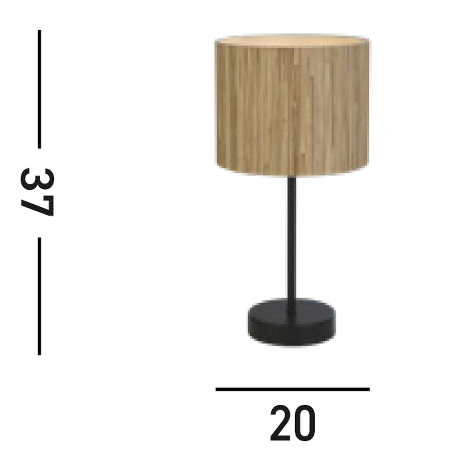 Runde Tischlampe Bambus Metall E14 37 cm Schwarz Natur Tischleuchte, Stehleuchte, Holzschirm, Schwarz metall, Rundfuss