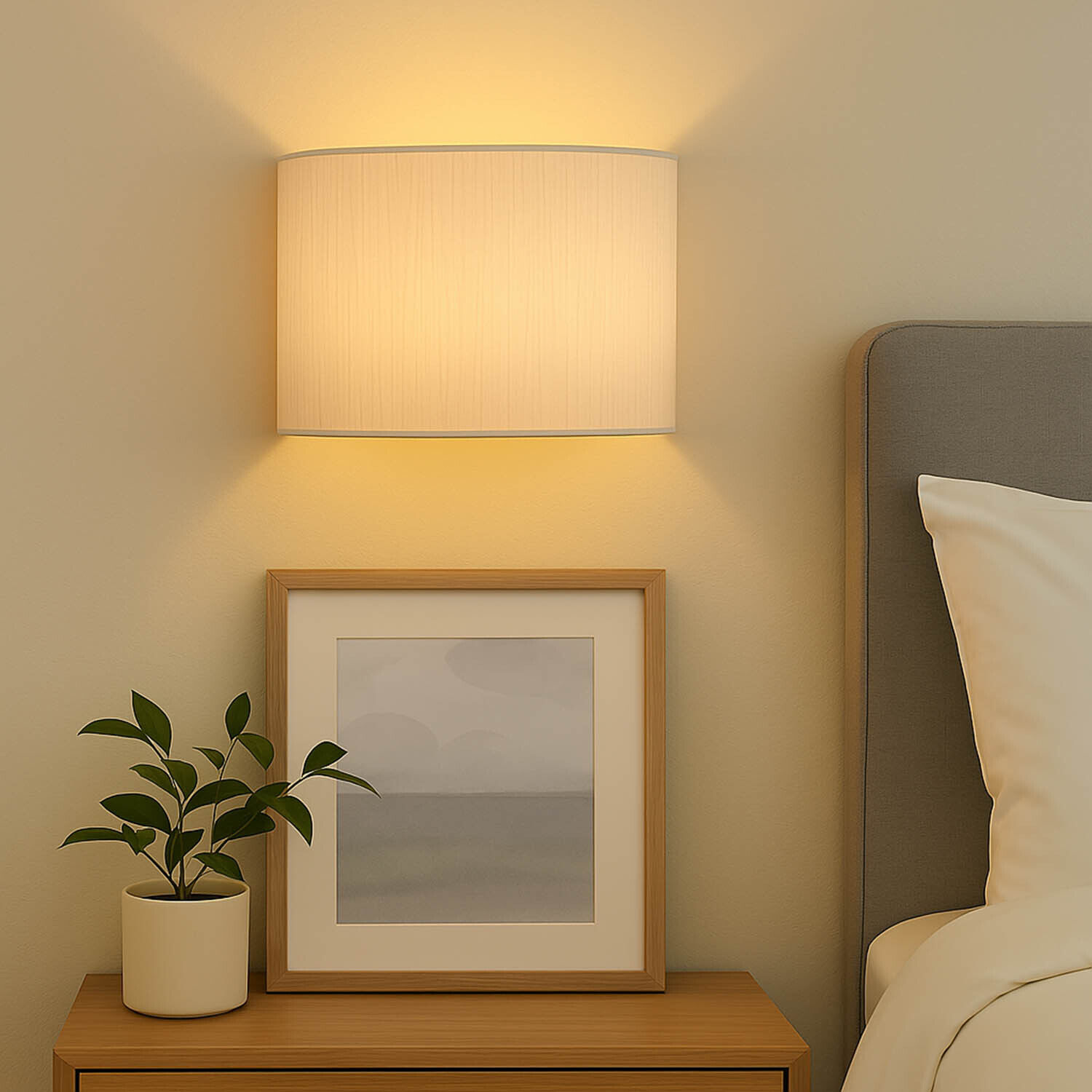 Wandleuchte Stoff Up Down in Creme Messing GRASTA Lampe, Pflanze