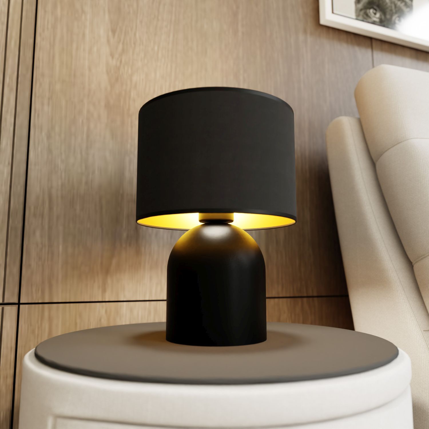 Lampe de table métal tissu 35 cm en noir or E27