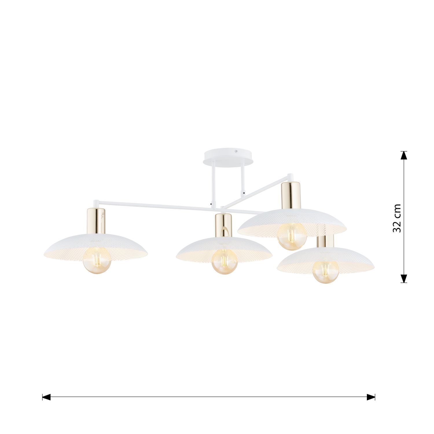 Lampe de plafond blanc or 100 cm de long E27 4-flamme métal