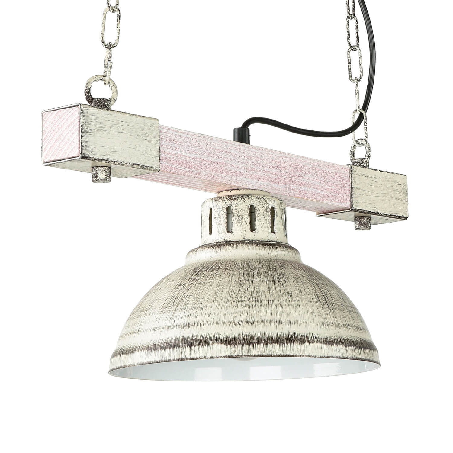 Lampe à suspendre Shabby Blanc Métal Bois décoratif E27 HAKON