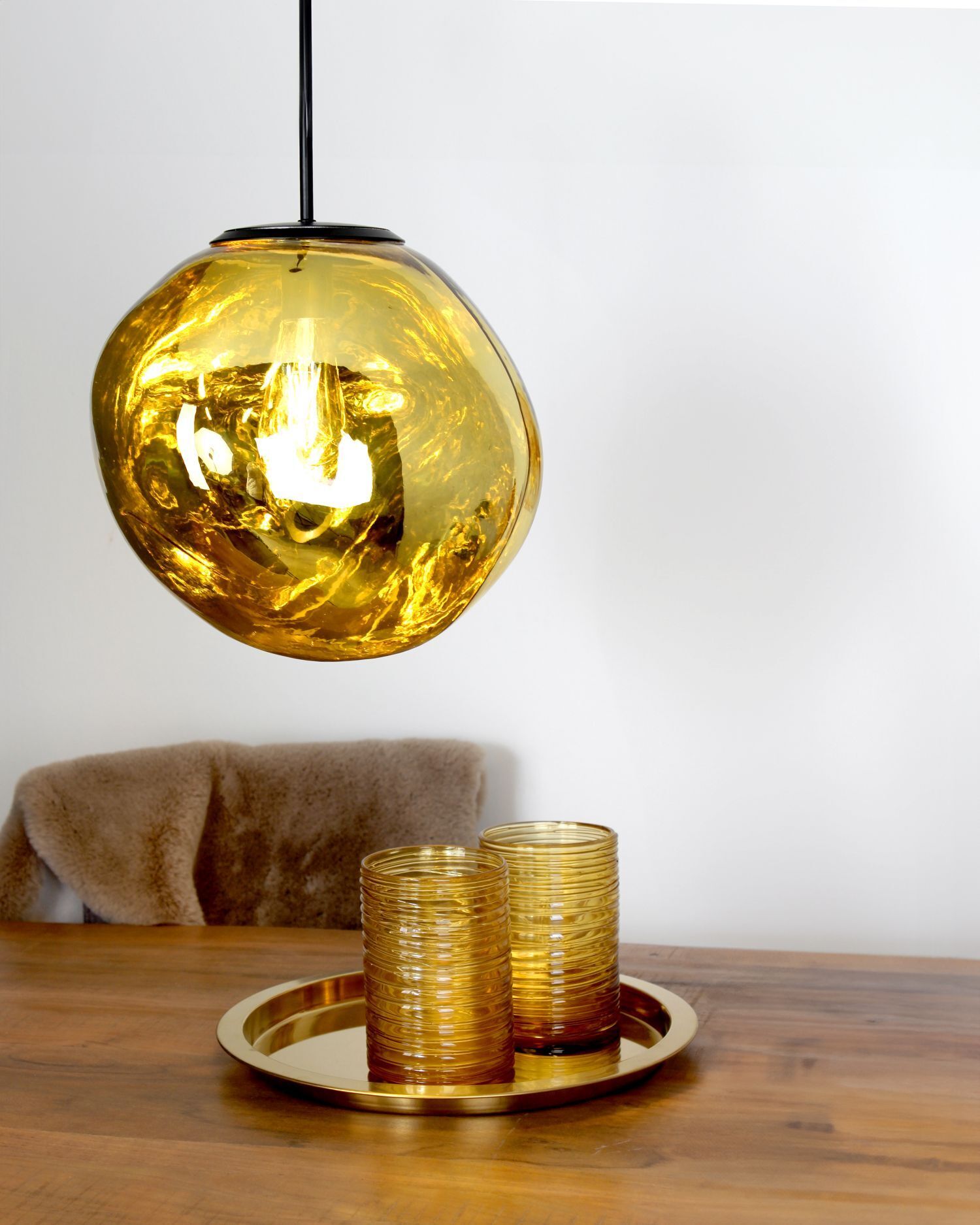 Lampe à suspendre ronde en verre jaune E27 Ø36 cm Moderne et élégante