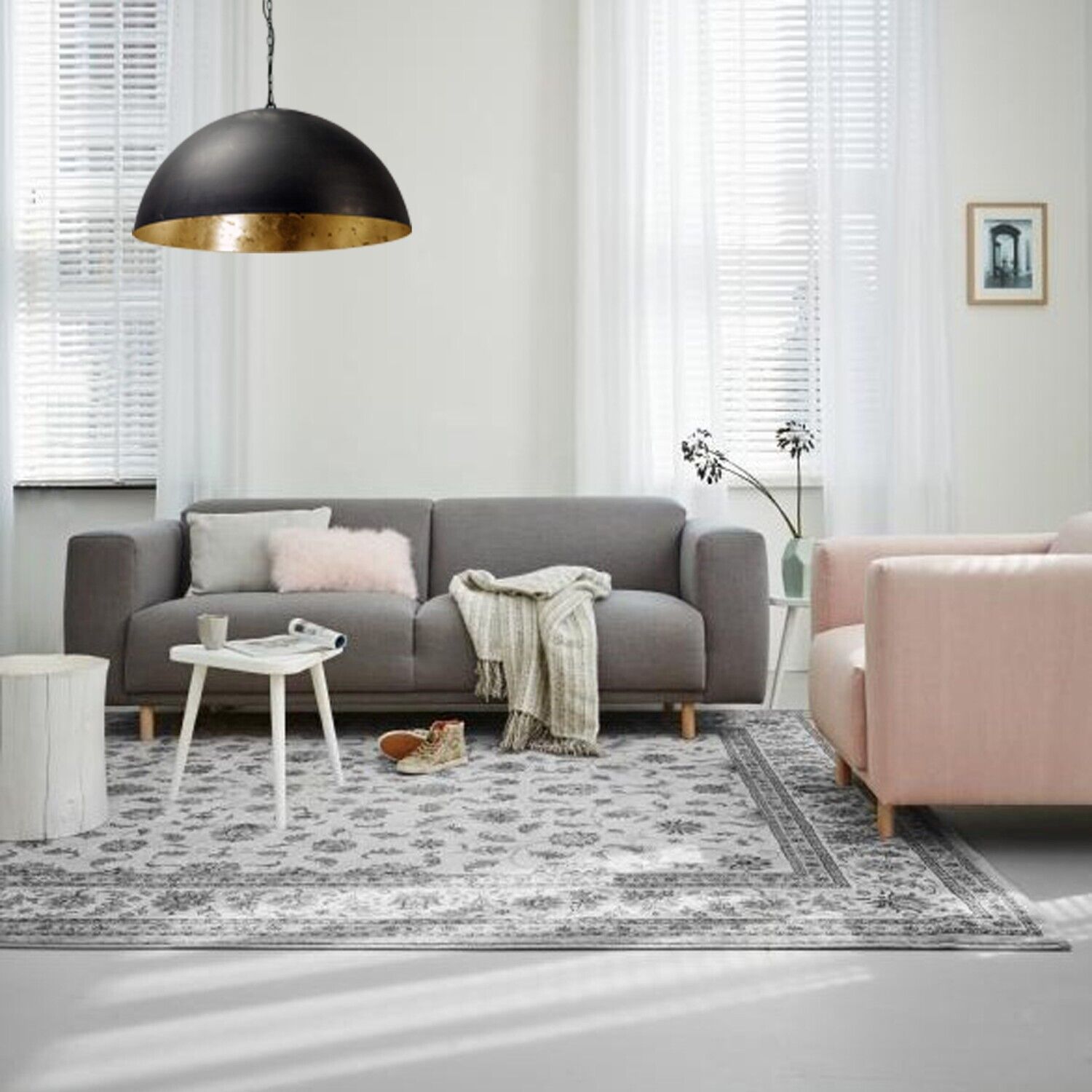Loft Lampe à suspendre LARINO Gris Métal Or Ø80cm