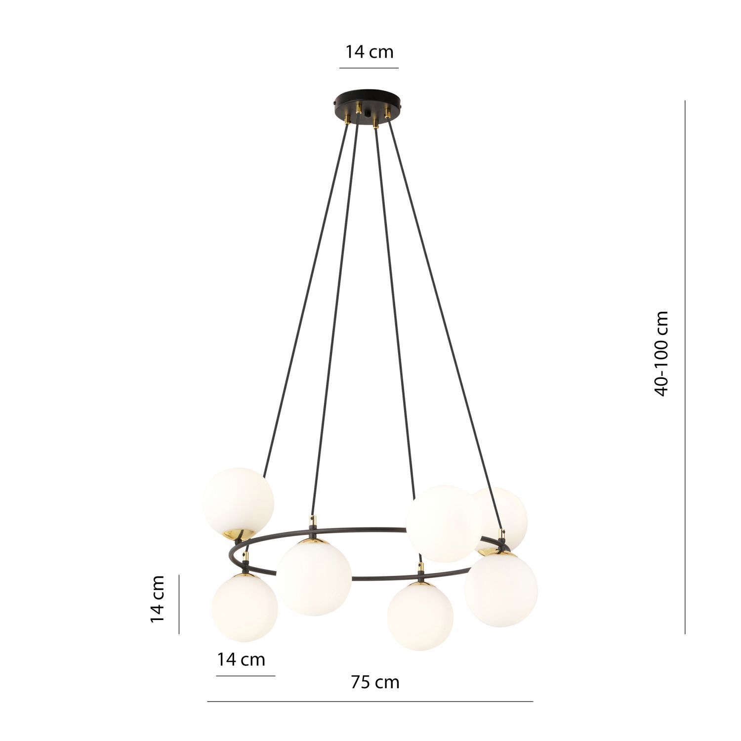 Suspension verre métal Ø 75 cm rond E14 7-flamme BRUNO