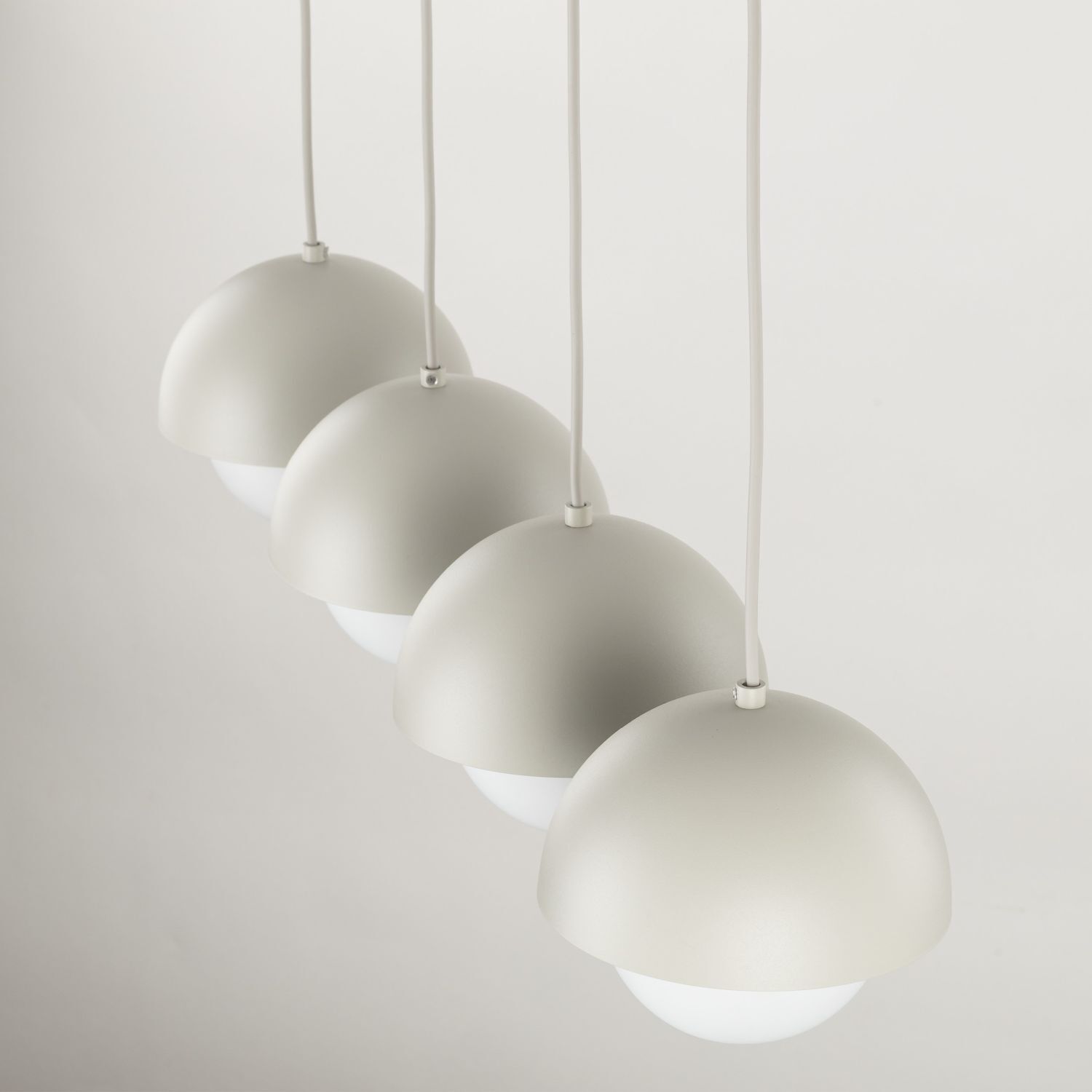 Suspension allongée 80cm beige blanc 4-flamme G9 verre métal
