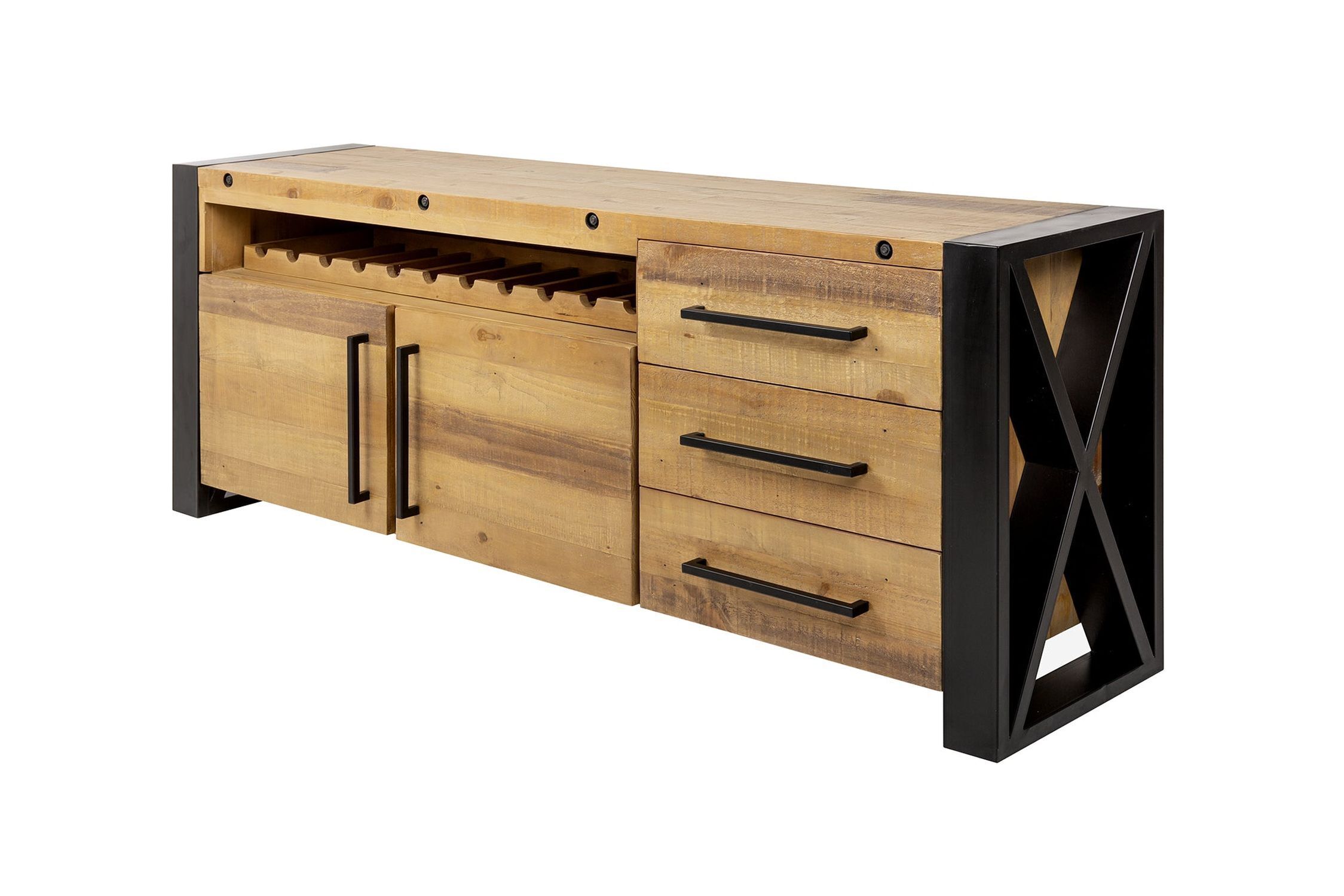 Großes Sideboard Holz Eisen 195 cm breit Industrial Design Moebel, Anrichte, Schublade, Tabelle, Kabinett
