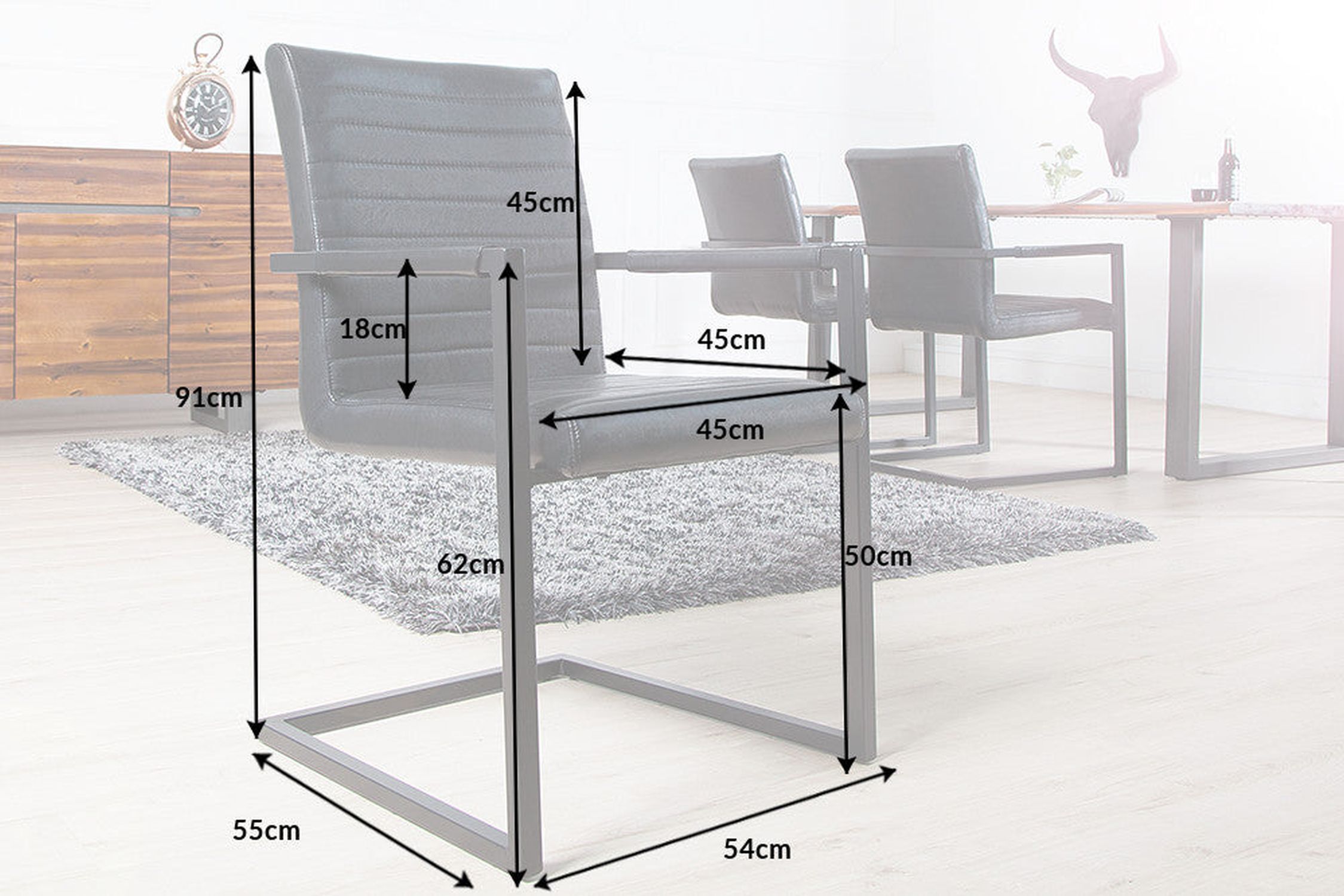 Chaise à bascule noir similicuir acier inoxydable avec accoudoirs Moebel, Tabelle, Stuhl, Schreibtisch