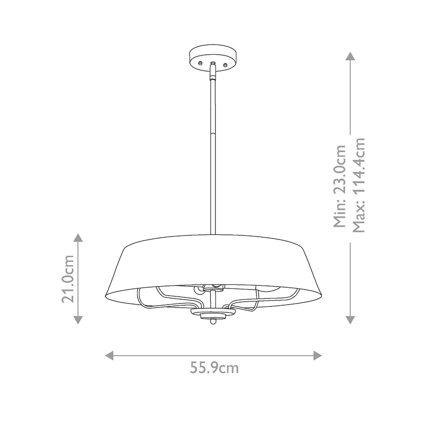 Plafonnier rond réglable en hauteur 4x E14 en noir laiton