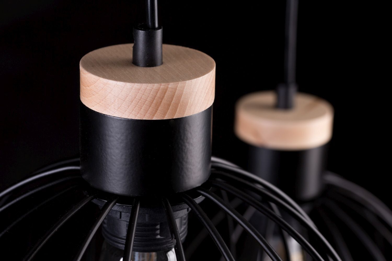 Lampe à suspendre Rétro Noir Métal Boule Abat-jour 3 flammes