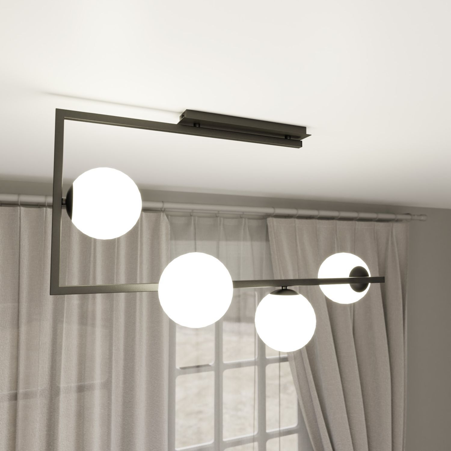 Plafonnier Noir Blanc L : 83 cm H : 55 cm Métal Verre 4x E14