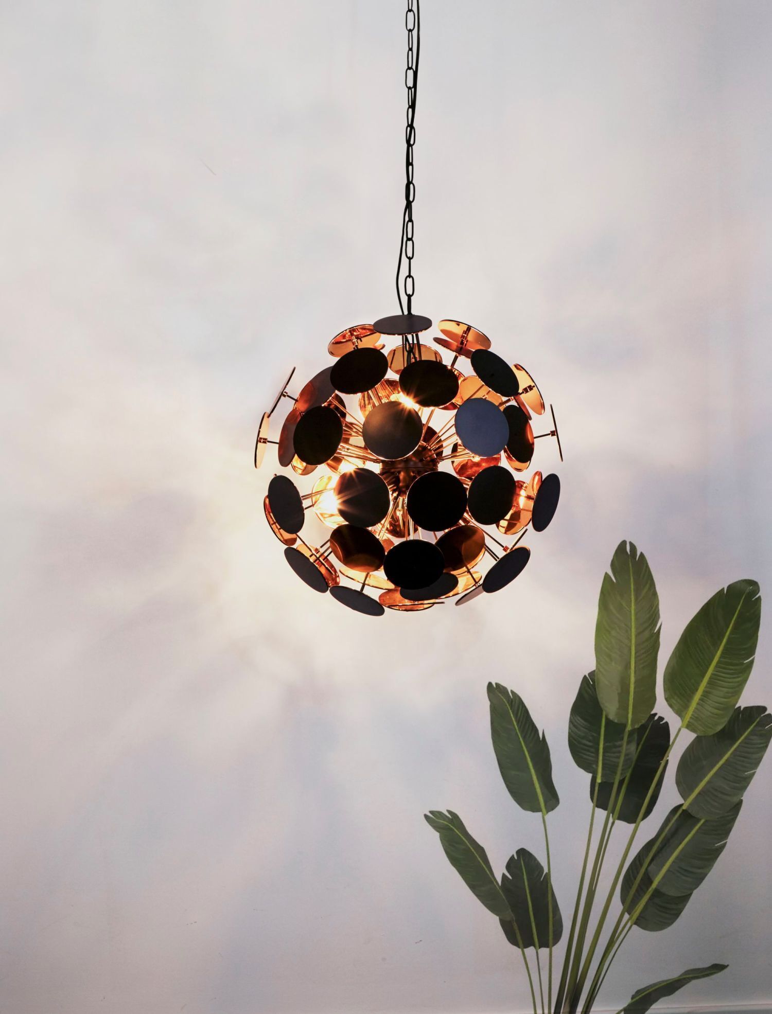 Lampe à suspendre Noir Or Ø47cm H : max. 135cm 4x E14 Métal