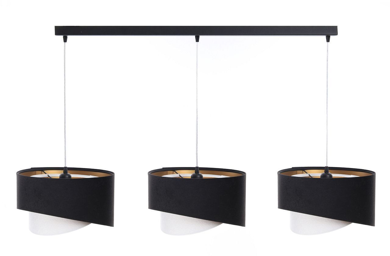 Lampe à suspendre noir blanc or 3-flamme E27 abat-jour en tissu