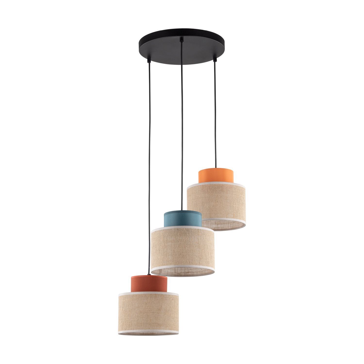Lampe à suspendre jute tissu E27 réglable 3-flamme rétro multicolore Lampe, Kronleuchter