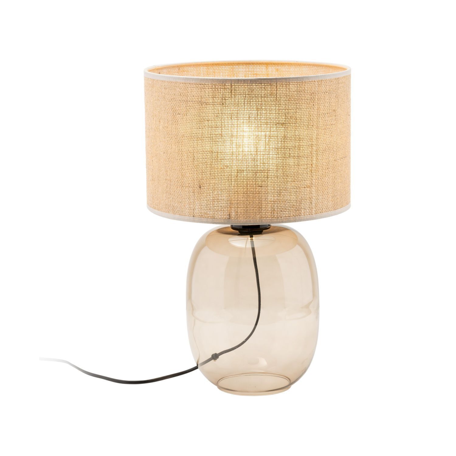 Lampe de table verre fumé tissu brun H : 48 cm Ø 30 cm E27