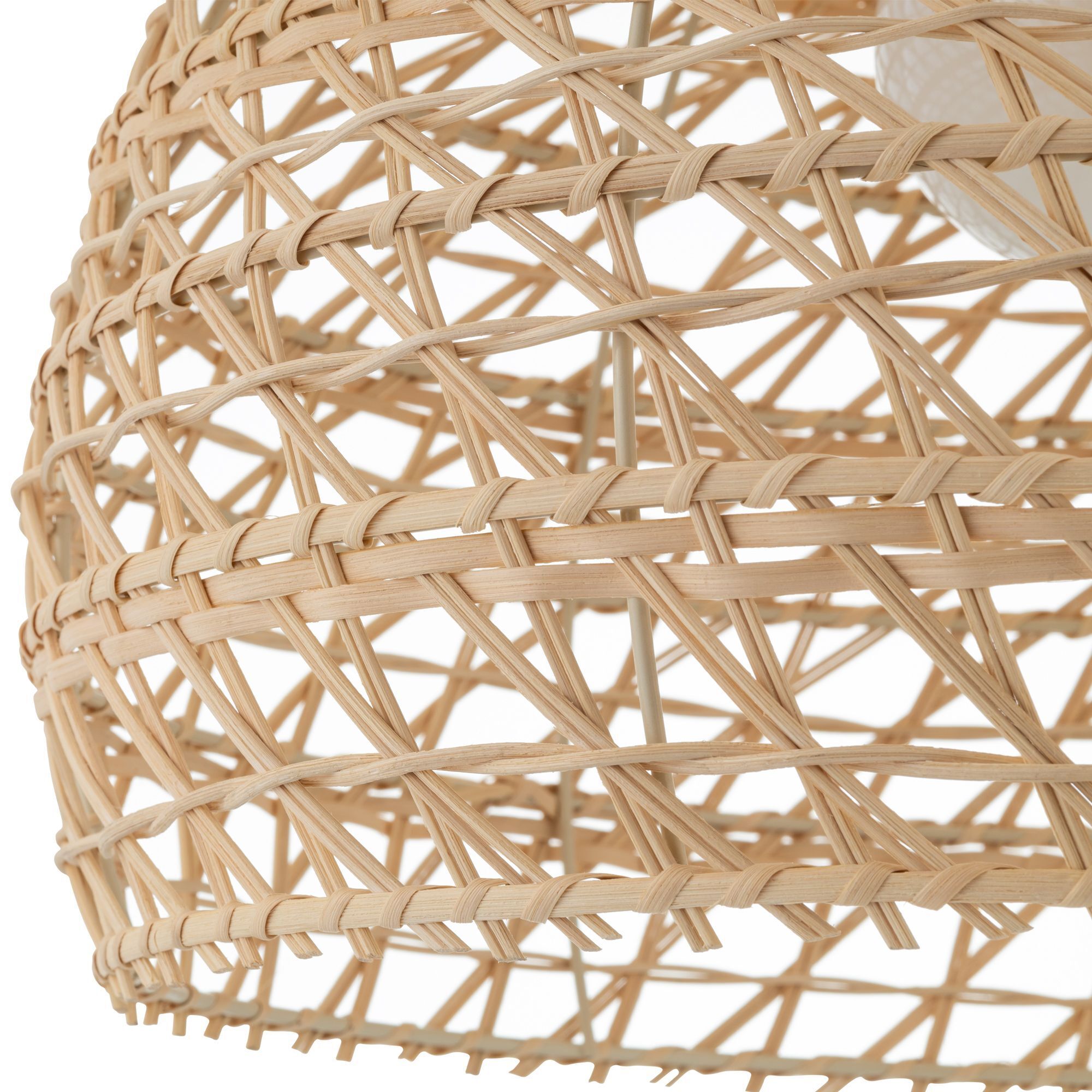 Runde Hängelampe Rattan Naturholz E27 Ø43 cm wohnlich Rattan, Lampenschirm, Geflecht, Natur, Korb