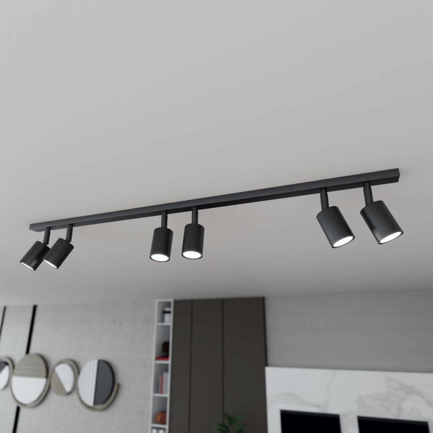 Plafonnier métal 116 cm de long noir GU10 6 flammes
