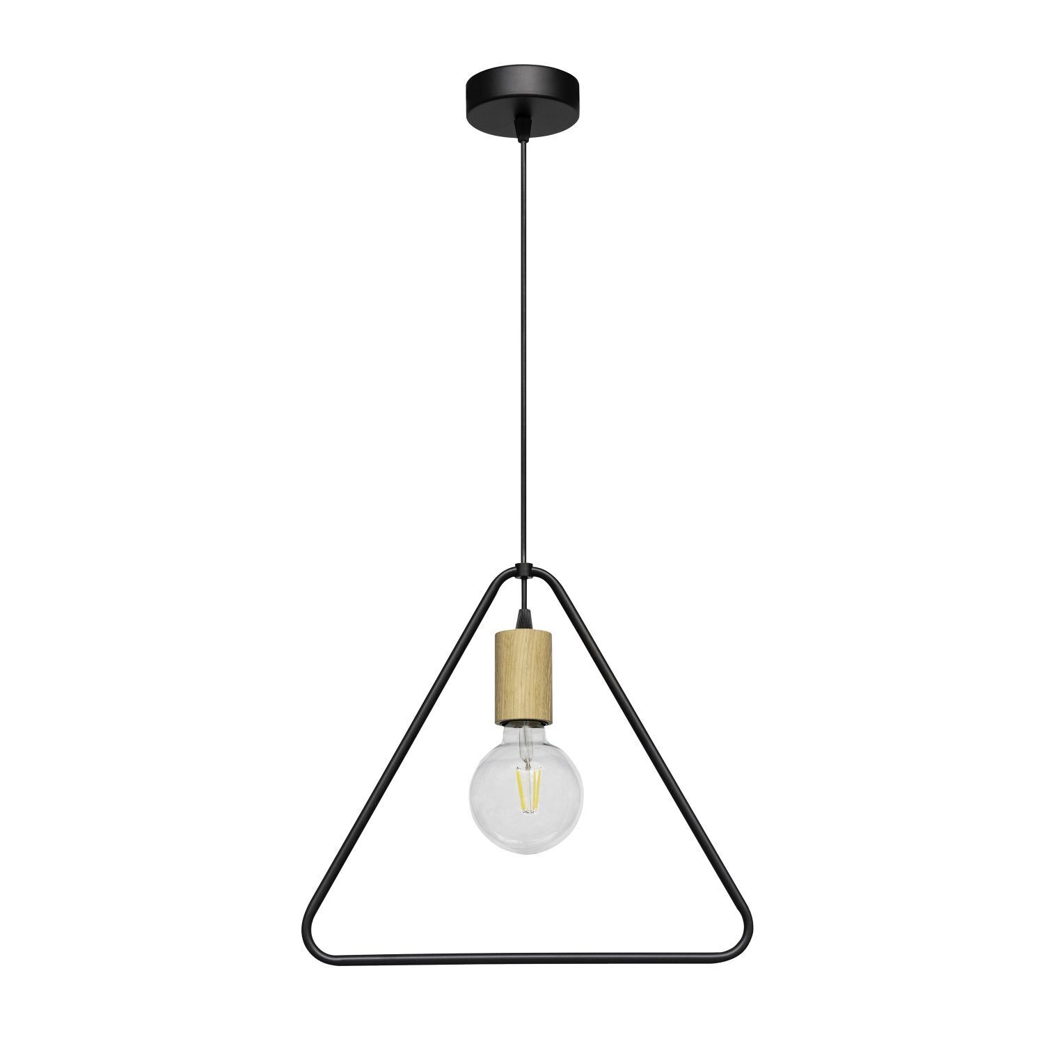 Suspension noire bois métal triangle E27 Lampe
