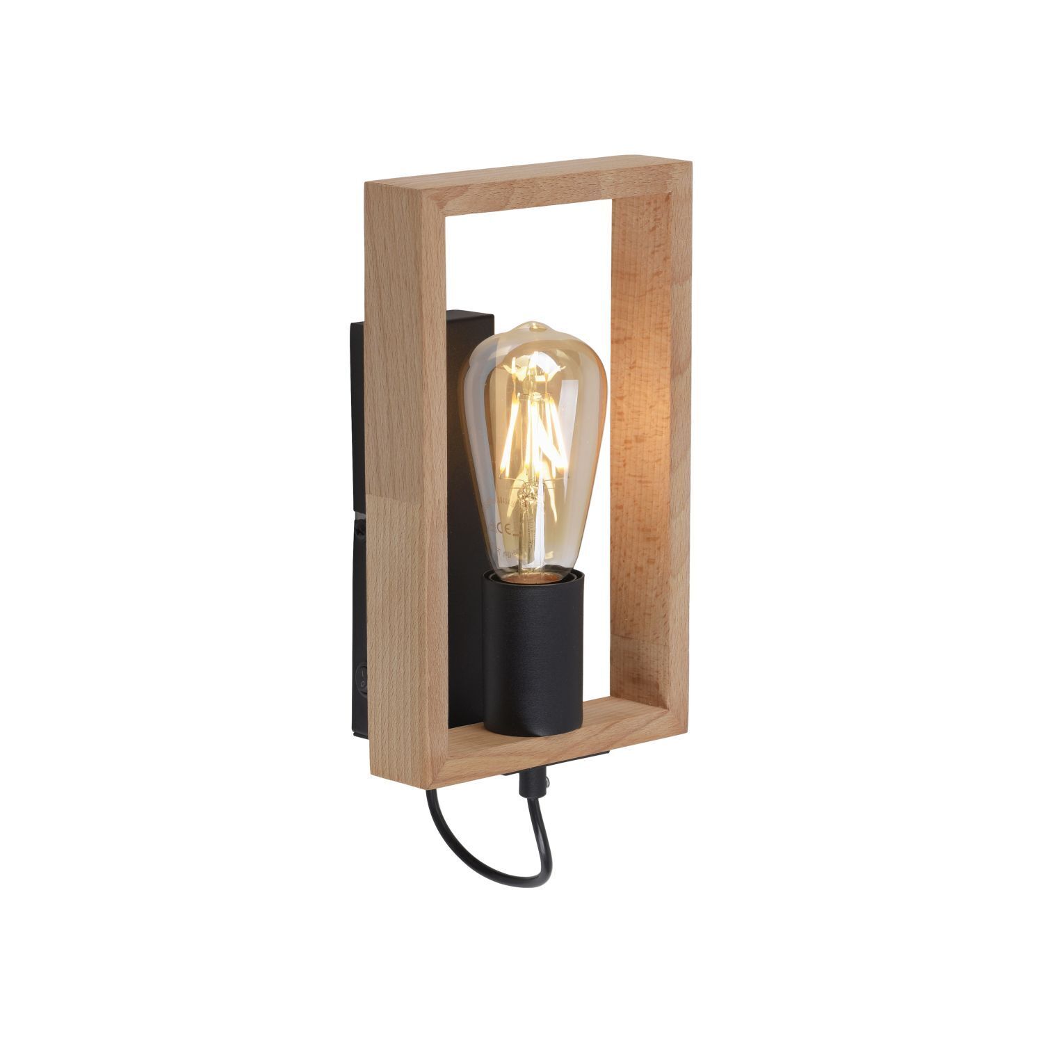 Wandlampe mit Schalter Holz Metall H:25 cm E27 Retro Licht, Lampe