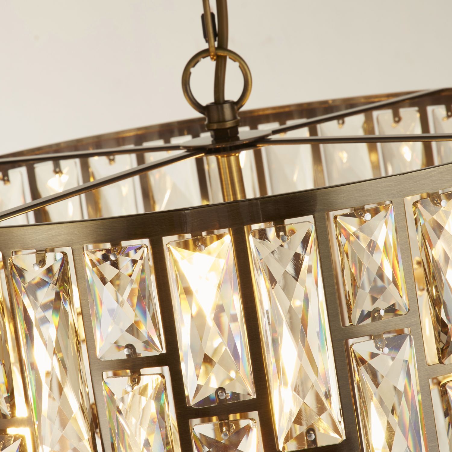 Suspension ronde Ø 44 cm cristal en laiton crème 5x E14