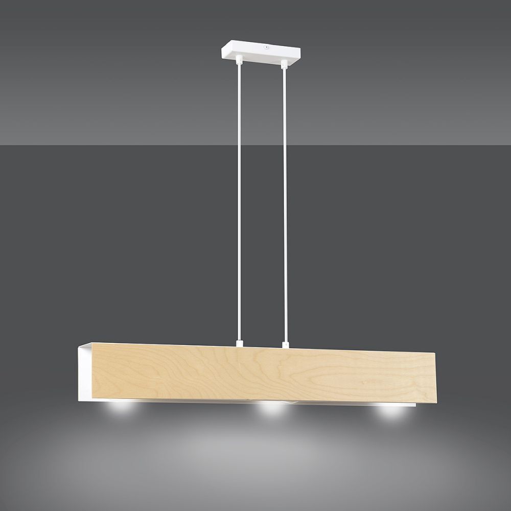 Suspension bois métal ajustable 3x E27 Naturel Blanc