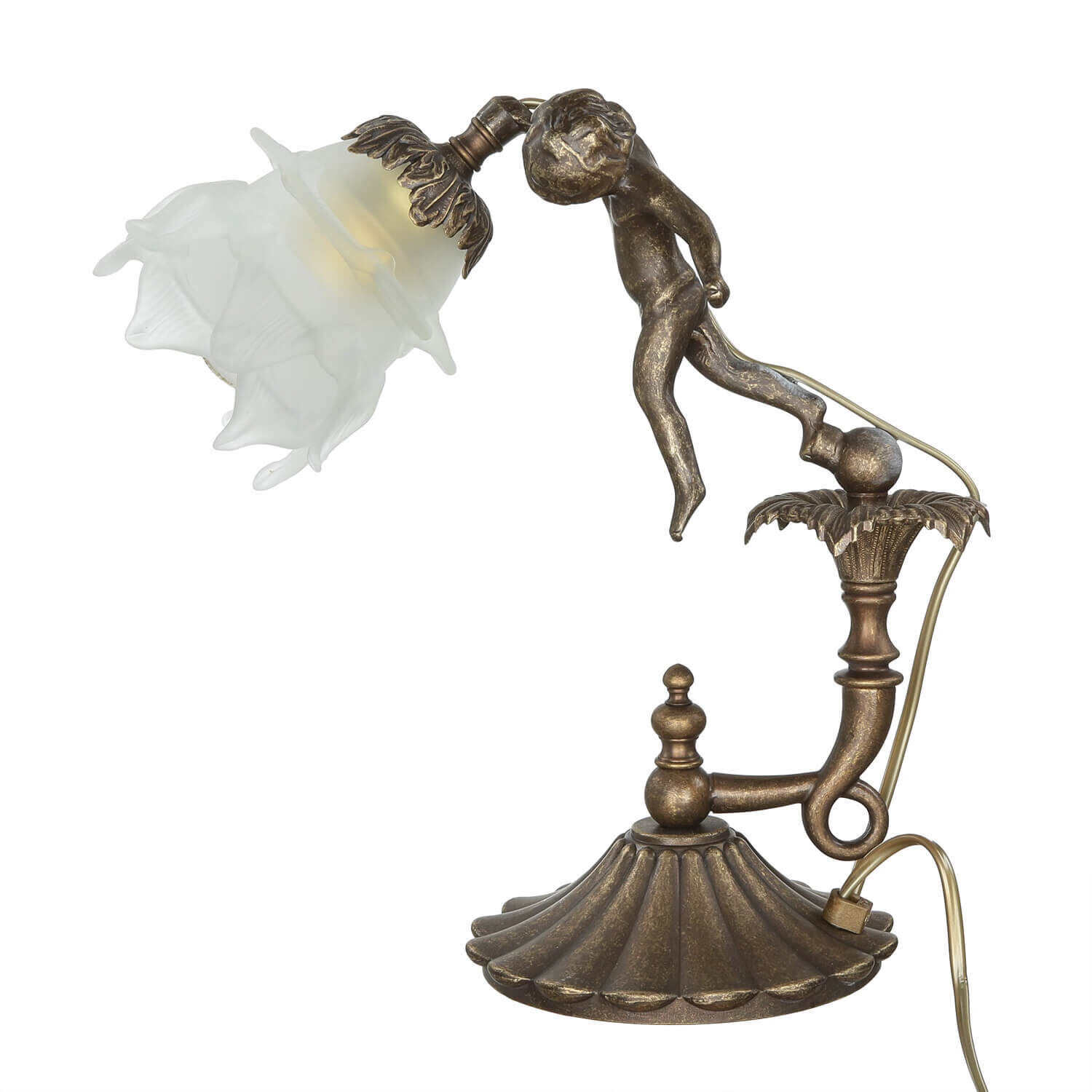 Lampe de table Putti en laiton véritable Antique Premium