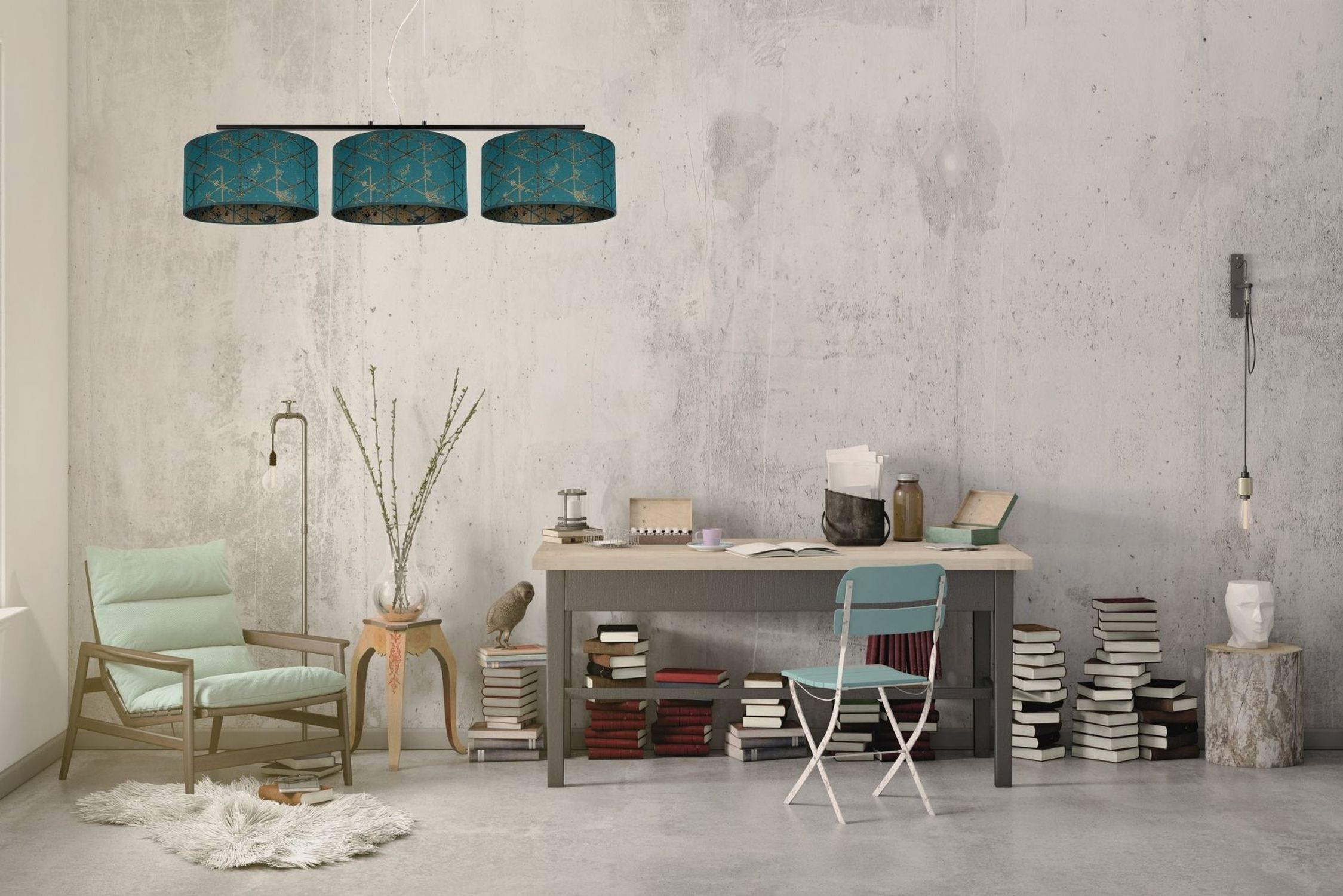 Lampe à suspendre confortable Tissu Vert Motif E27 100 cm de long Dekoration für Zuhause, Wand, Klebeband, Lampe, Innenarchitektur