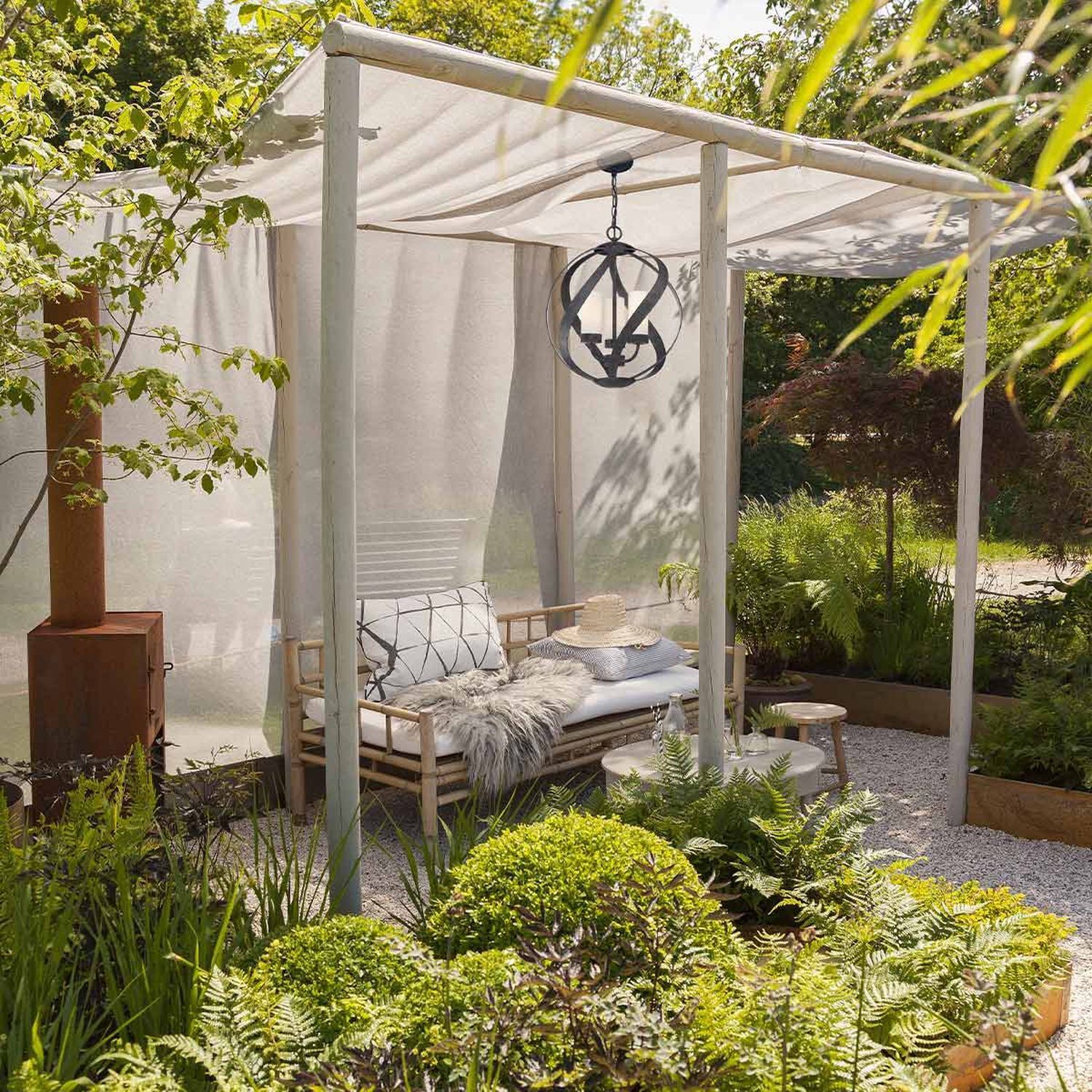 Suspension extérieure métal verre 3x E14 IP44 Ø 41 cm