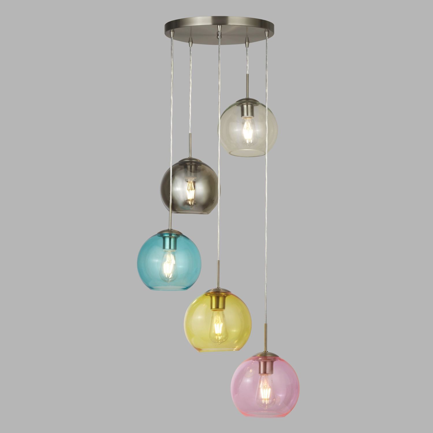 Lampe à suspendre verre Ø 50 cm 5-flamme E27 multicolore chrome Leuchter, Lampe